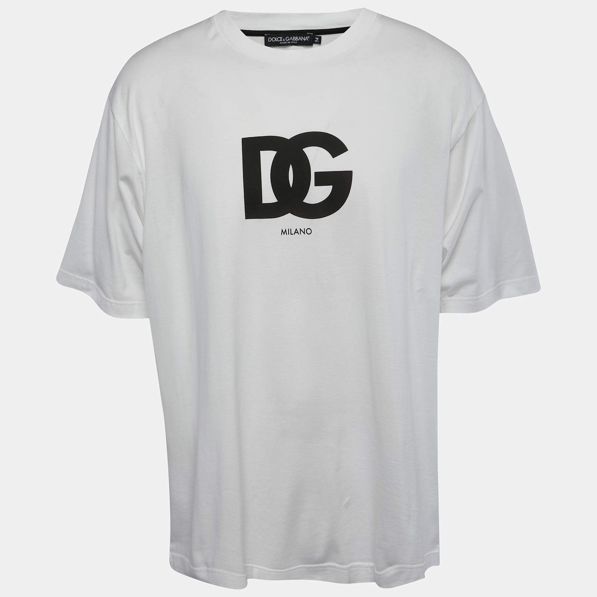 Pre Owned Dolce & Gabbana White Logo Print Crew Neck Half Sleeve T-Shirt XXL