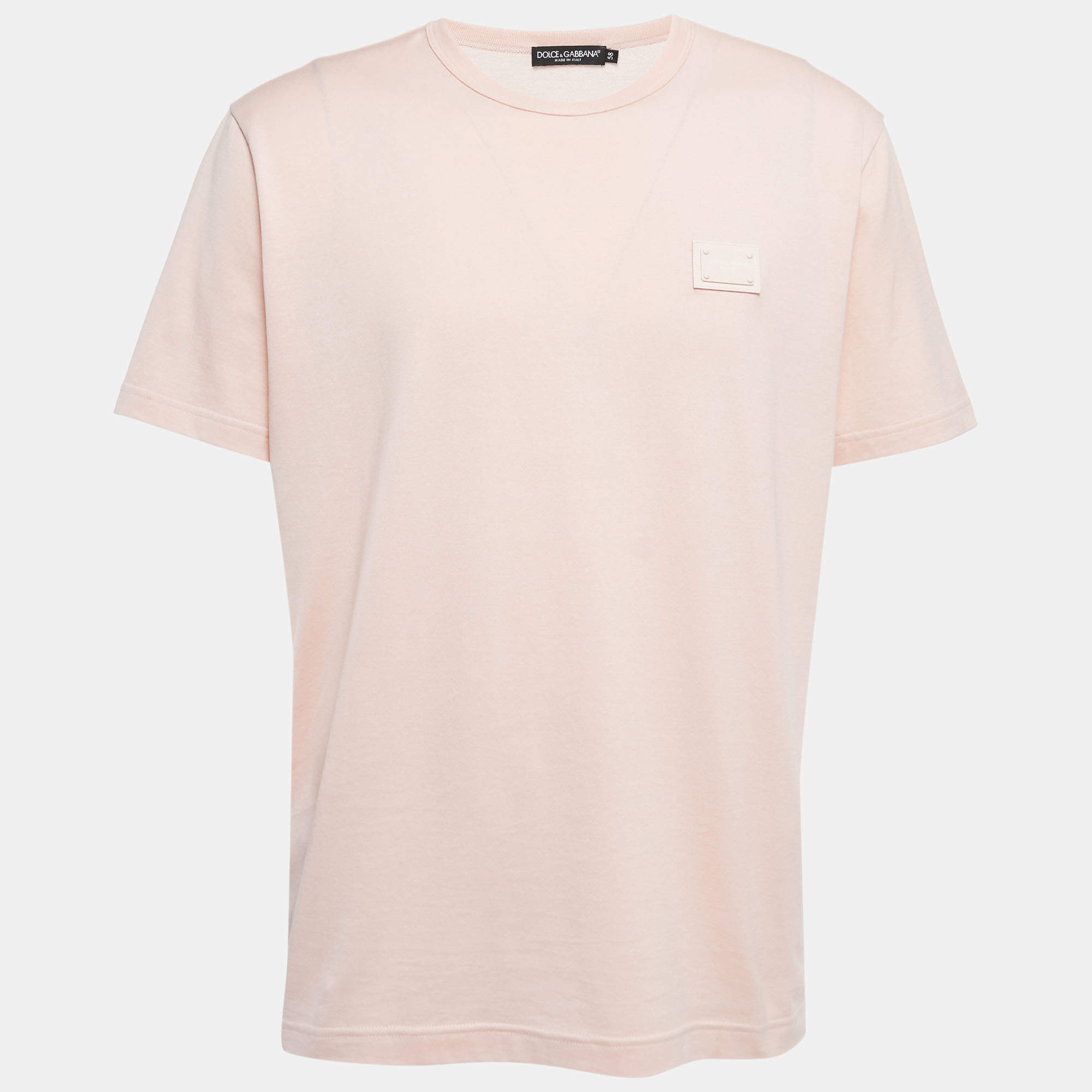 Pre Owned Dolce & Gabbana Pink Cotton Logo Patch Crew Neck Half Sleeve T-Shirt 4XL