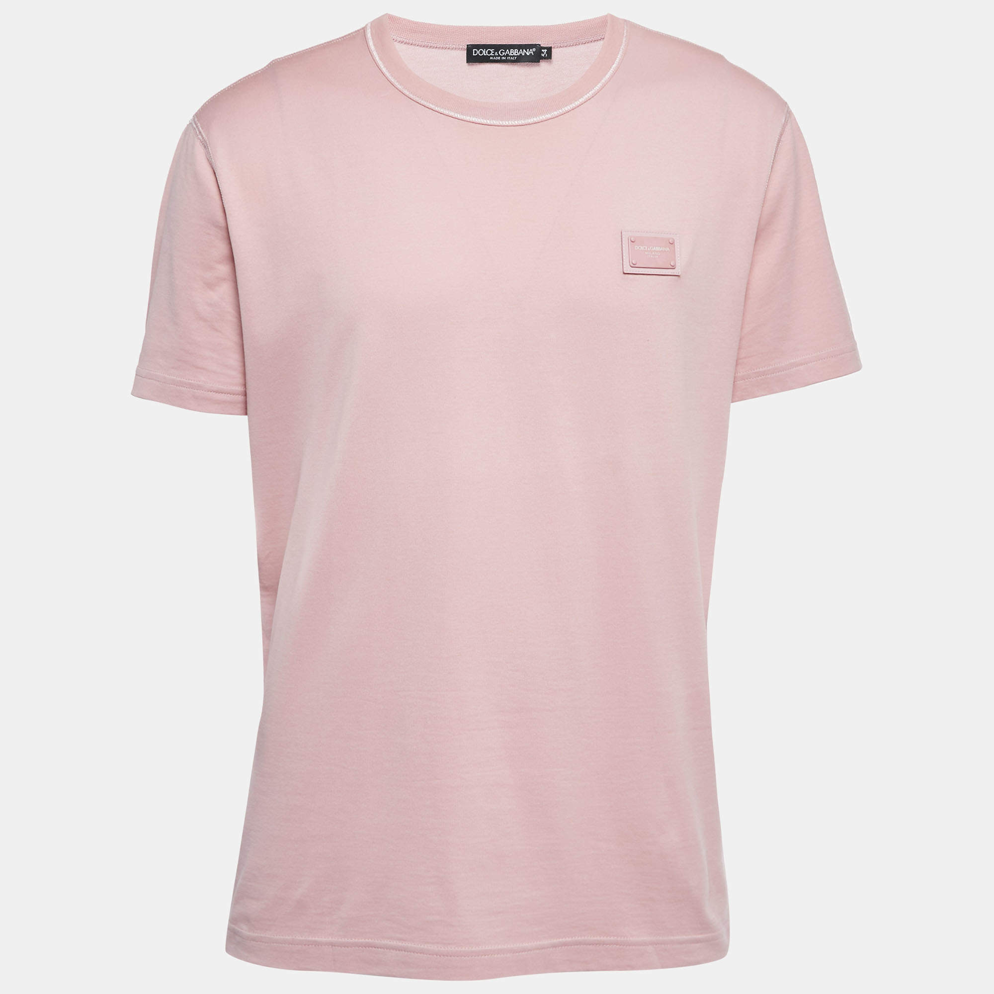 Pre Owned Dolce & Gabbana Pink Cotton Logo Patch Crew Neck Half Sleeve T-Shirt XXL