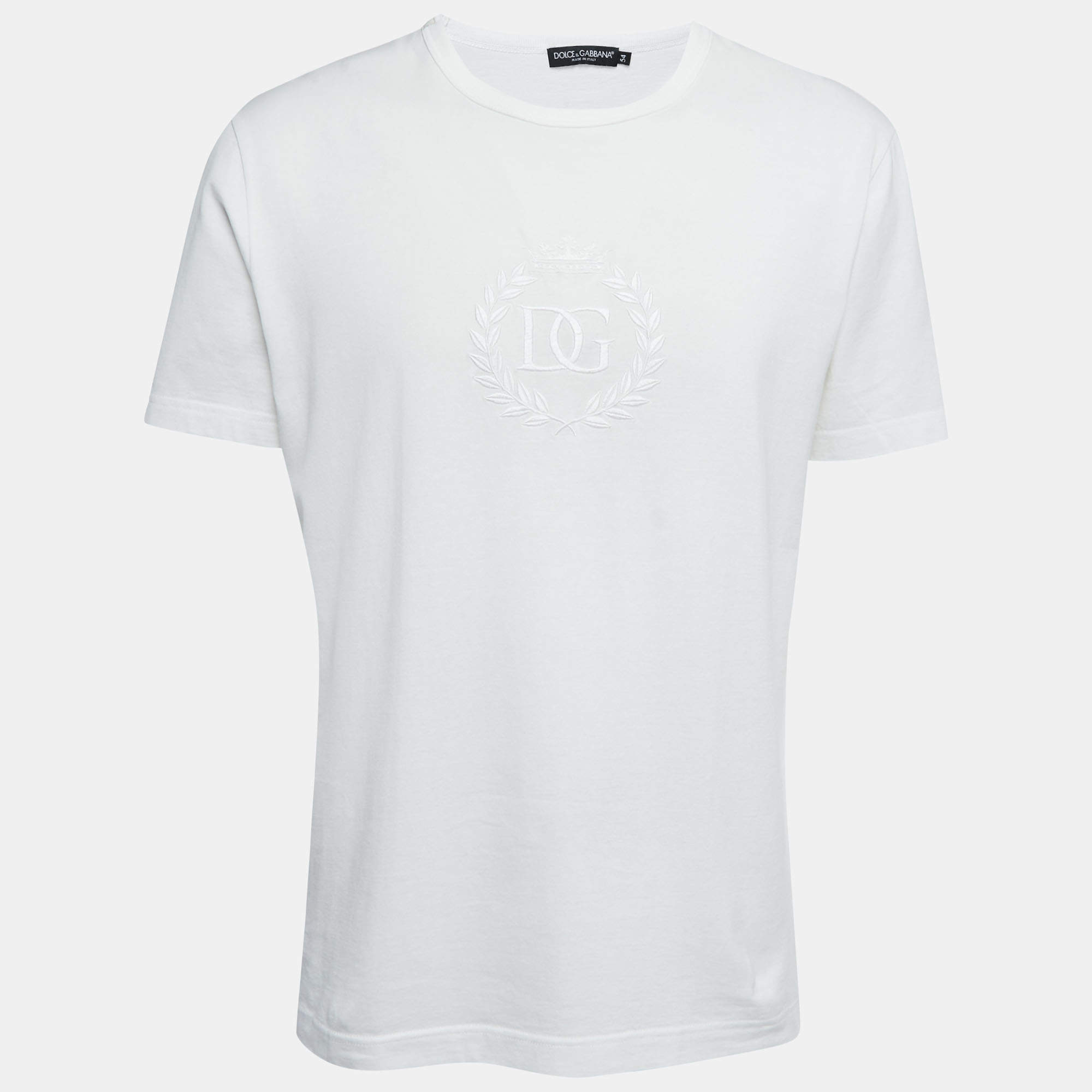 Pre Owned Dolce & Gabbana White Logo Embroidered Cotton Crew Neck Half Sleeve T-Shirt XXL