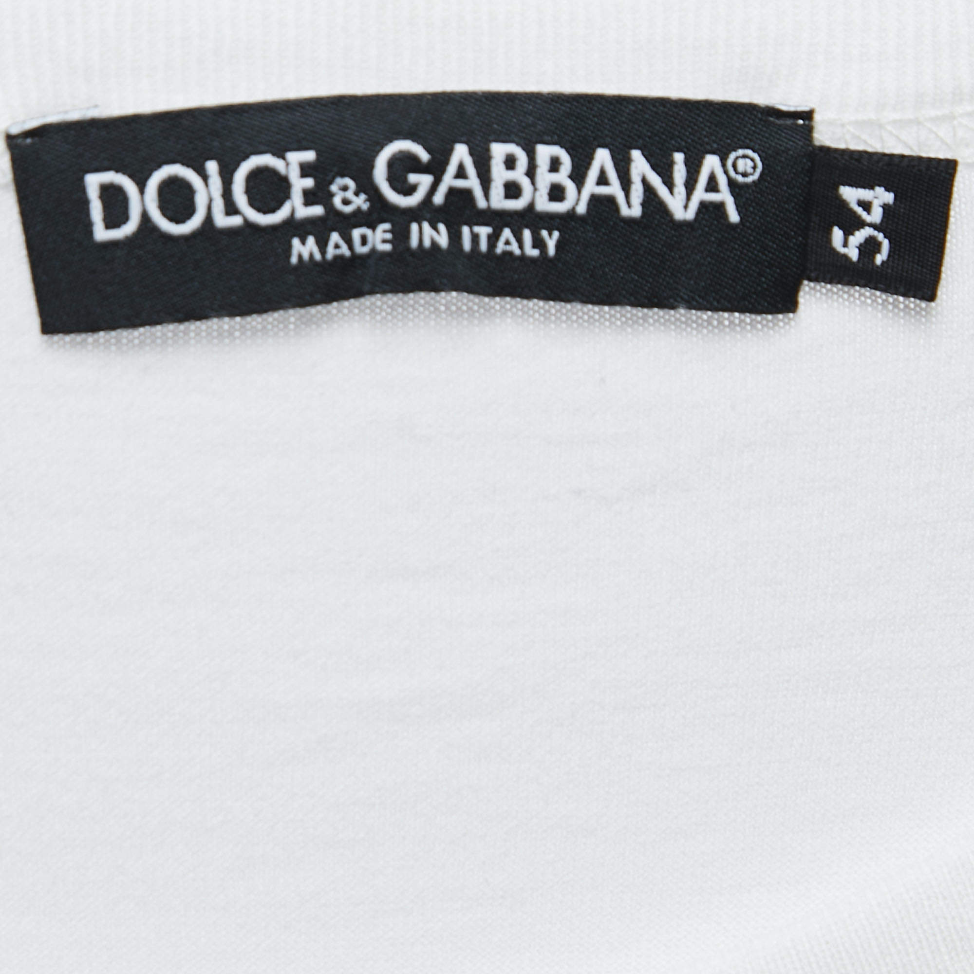 Dolce & Gabbana White Logo Embroidered Cotton Crew Neck Half