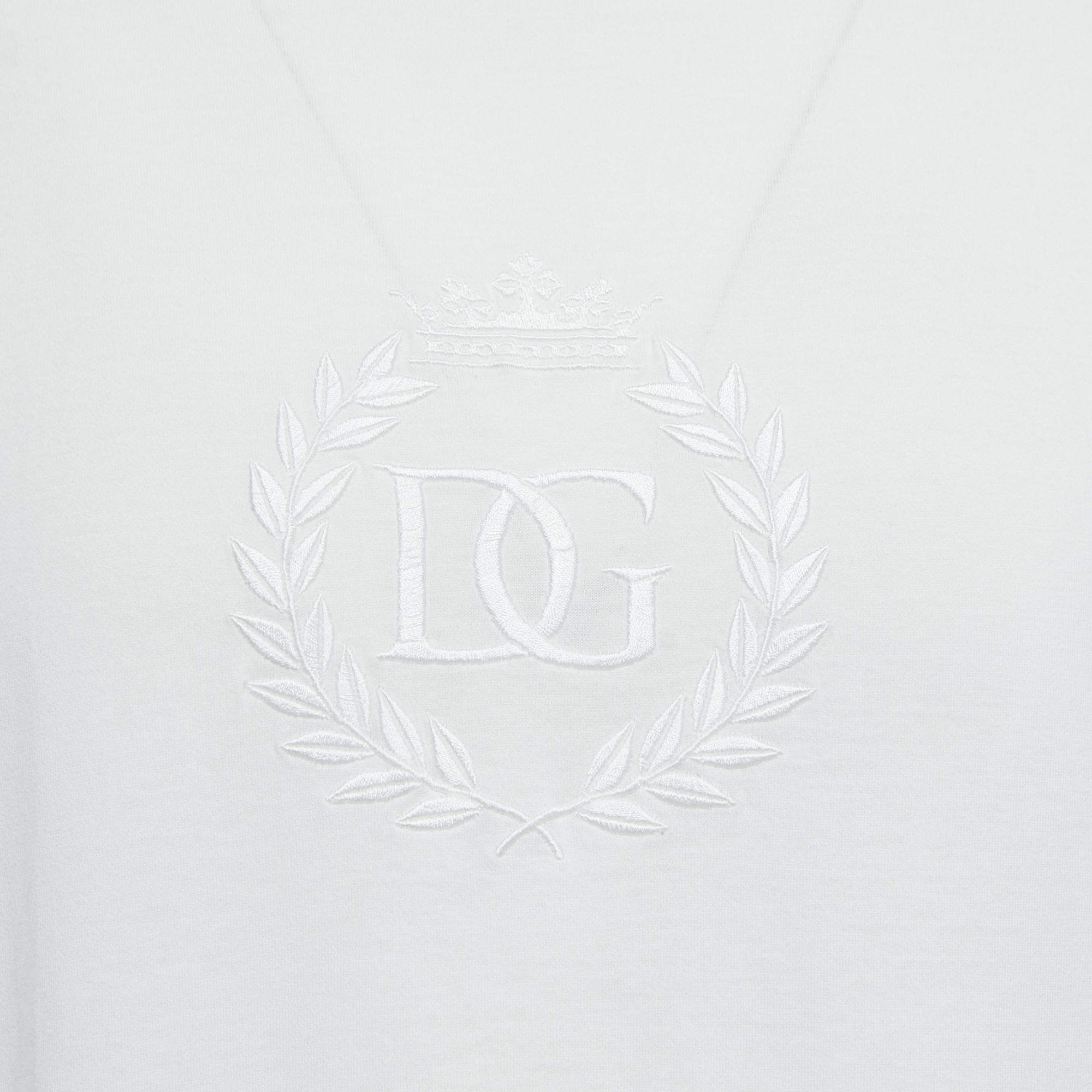 Dolce & Gabbana White Logo Embroidered Cotton Crew Neck Half