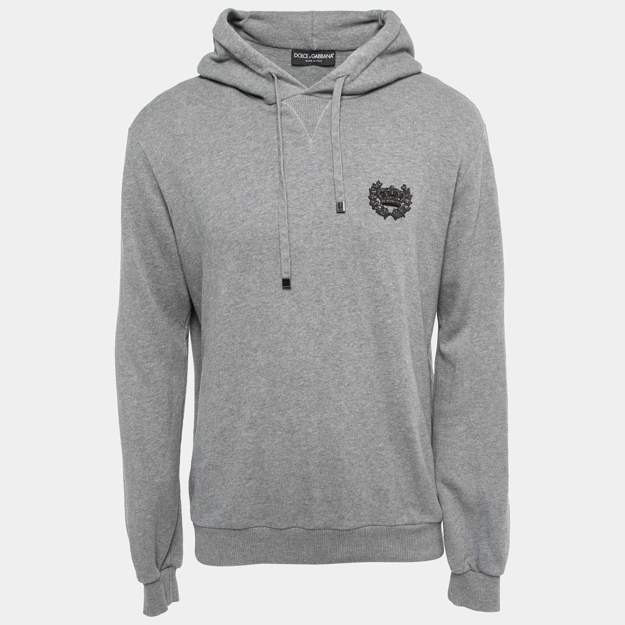 مملوكة مسبقًا Dolce & Gabbana Grey Cotton Crest Detail Hoodie L