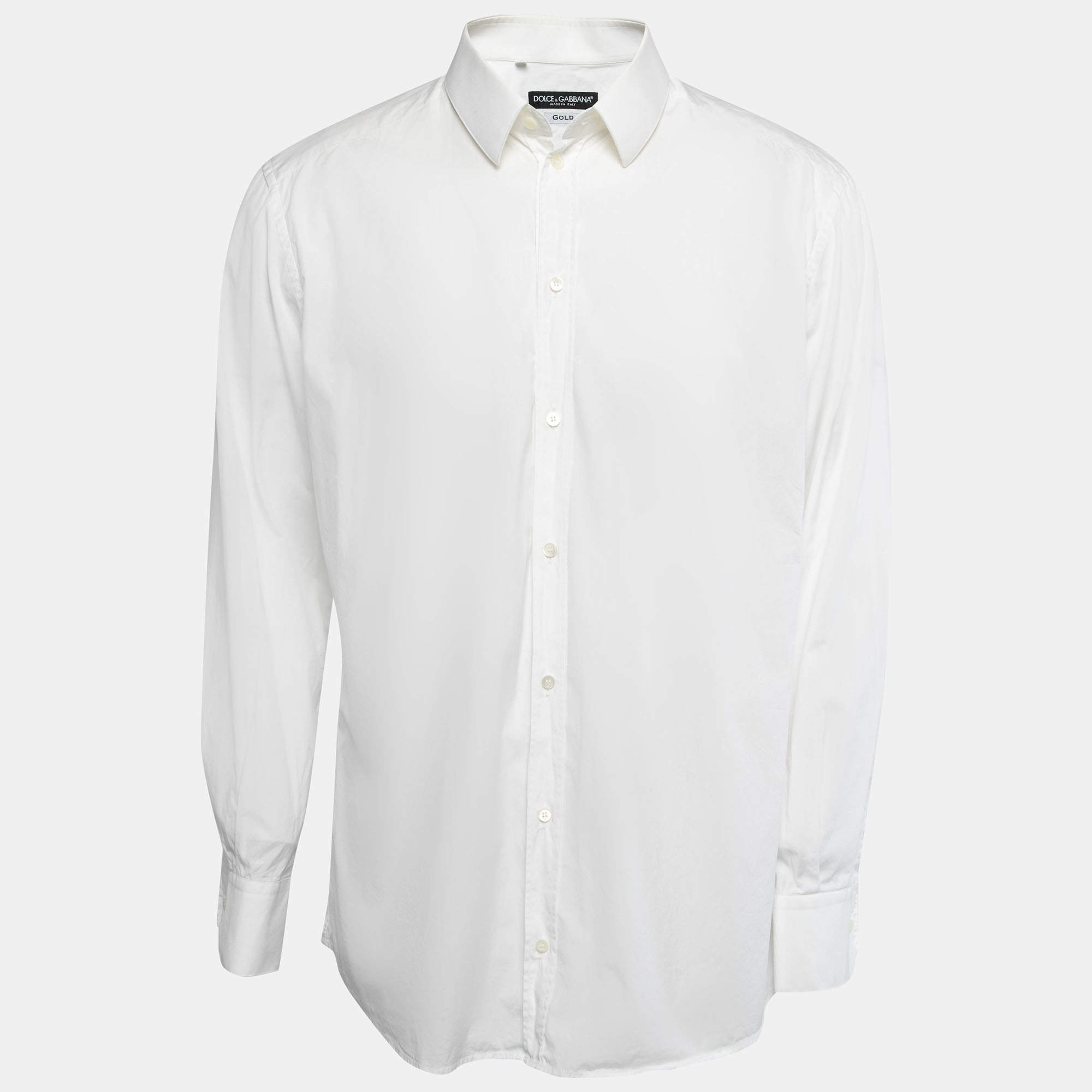 مملوكة مسبقًا Dolce & Gabbana White Logo Pattern Cotton Gold Fit Long Sleeve Shirt 3XL