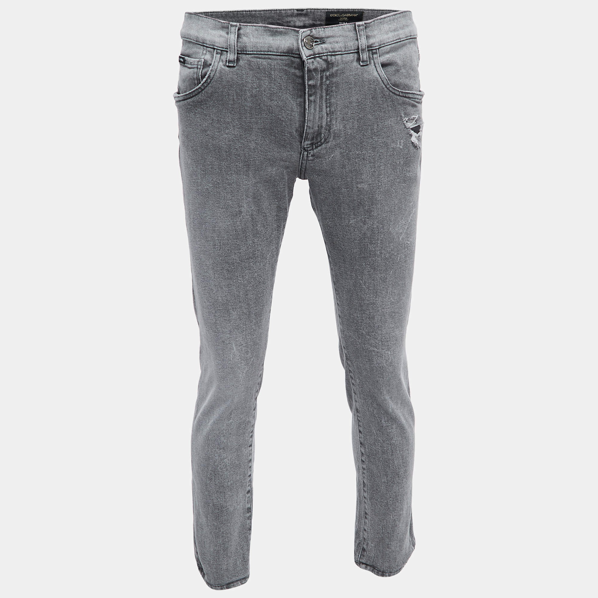 Pre Owned Dolce & Gabbana Grey Denim Slim Fit Jeans L/Waist 35"