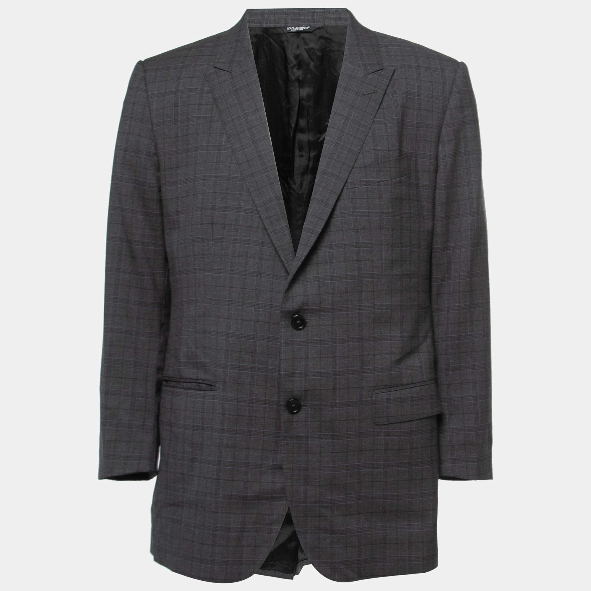 Dolce & Gabbana Grey Checked Wool Martini Tailored Jacket XXL