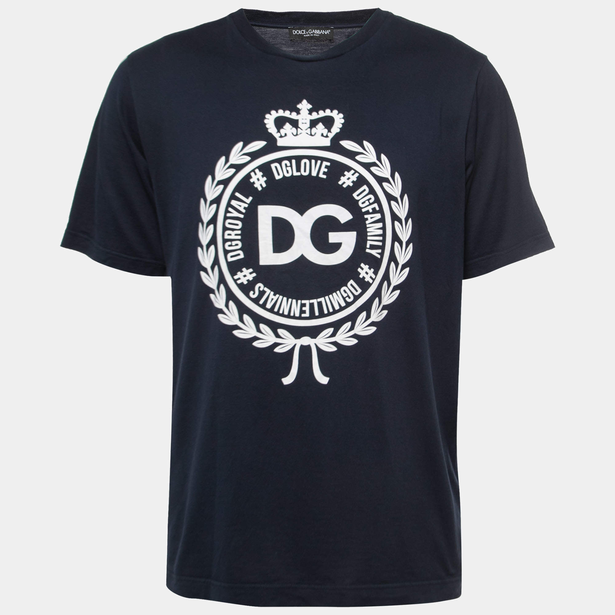 Pre Owned Dolce & Gabbana Navy Blue Logo Print Cotton Crew Neck T-Shirt L