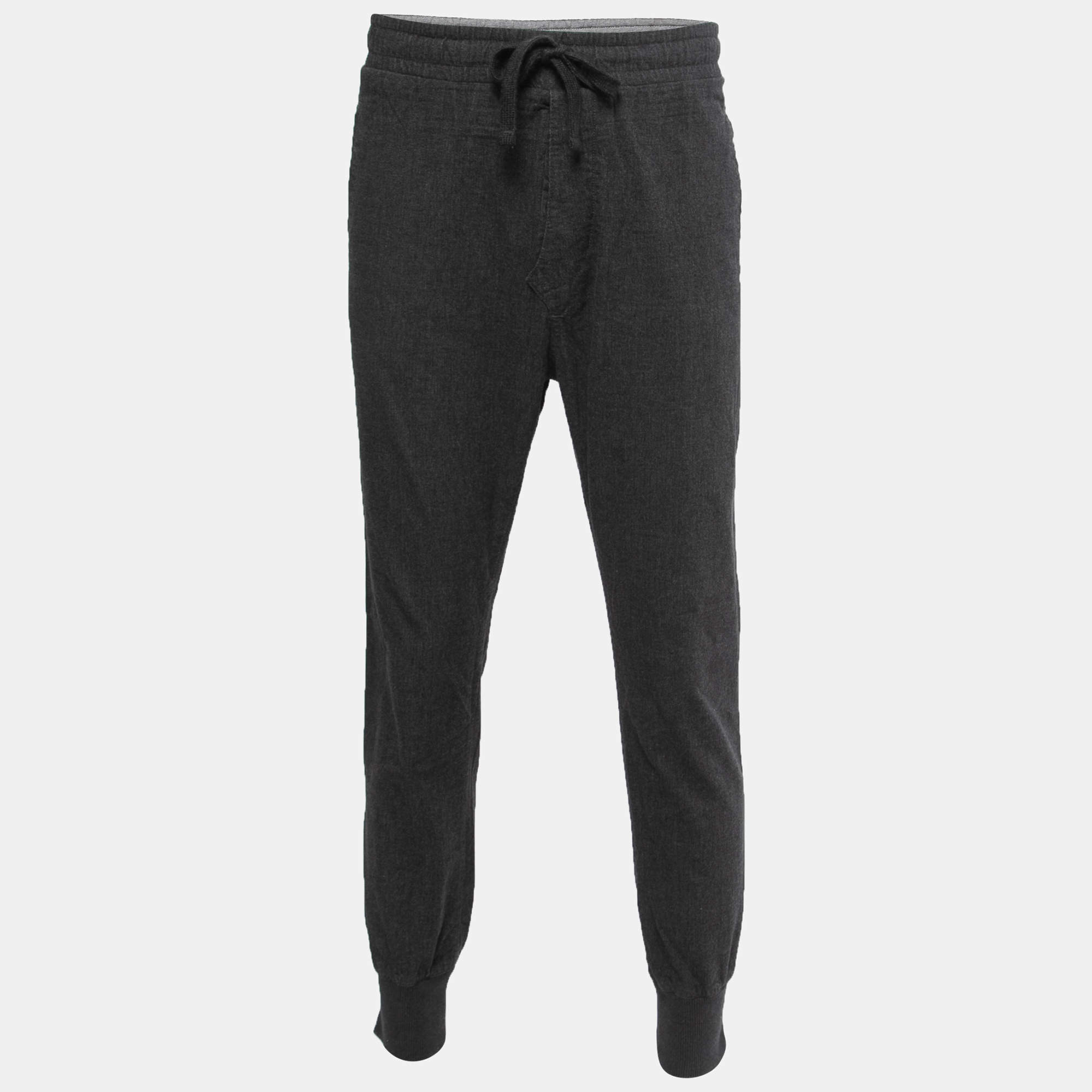 Pre Owned Dolce & Gabbana Charcoal Grey Cotton Drawstring Jogger Pants M