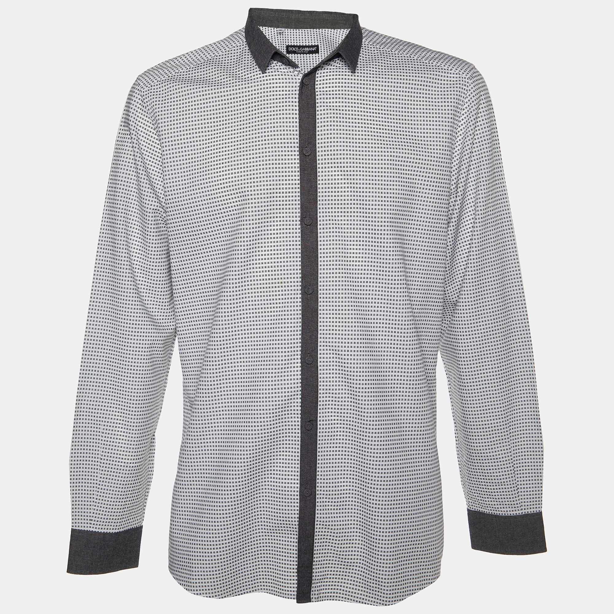 Pre Owned Dolce & Gabbana White Floral Pattern Cotton Button Front Shirt XXL