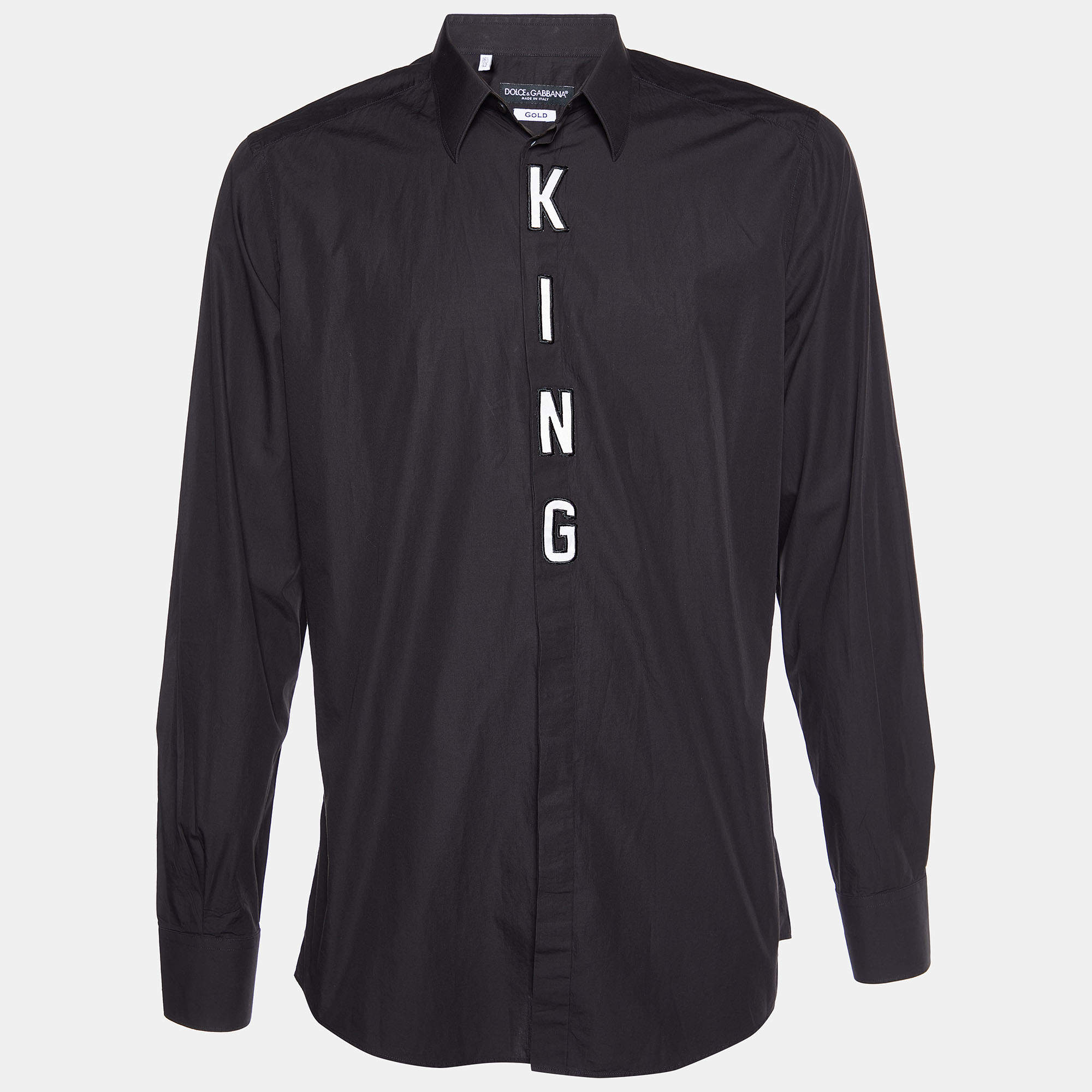 Pre Owned Dolce & Gabbana Black Cotton King Applique Gold Fit Shirt XL