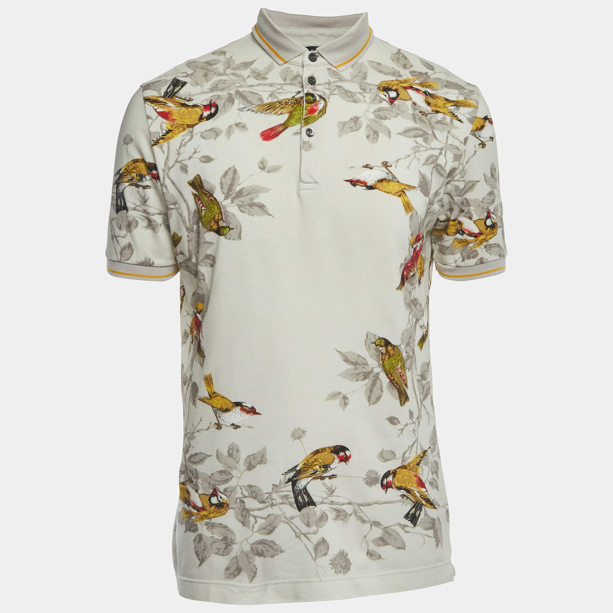 Pre Owned Dolce & Gabbana White Birds Print Cotton Pique Polo T-Shirt M