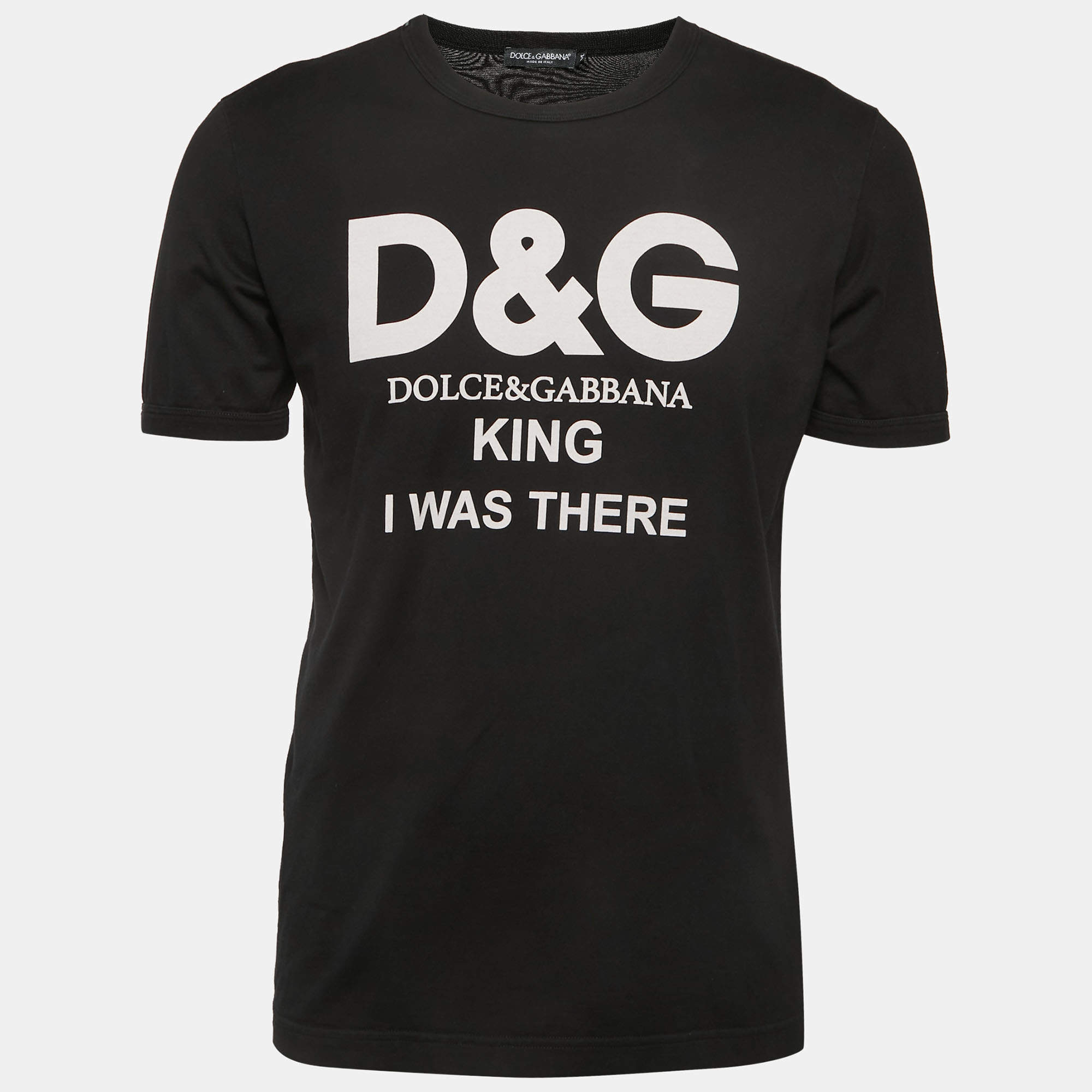 Pre Owned Dolce & Gabbana Black Print Cotton Crew Neck Half Sleeve T-Shirt M