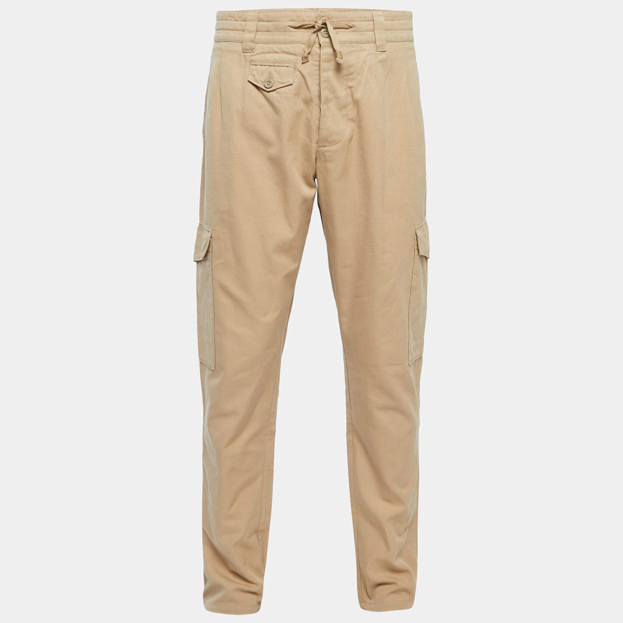 Pre Owned Dolce & Gabbana Beige Cotton Buttoned Cargo Pants XL Waist 38"