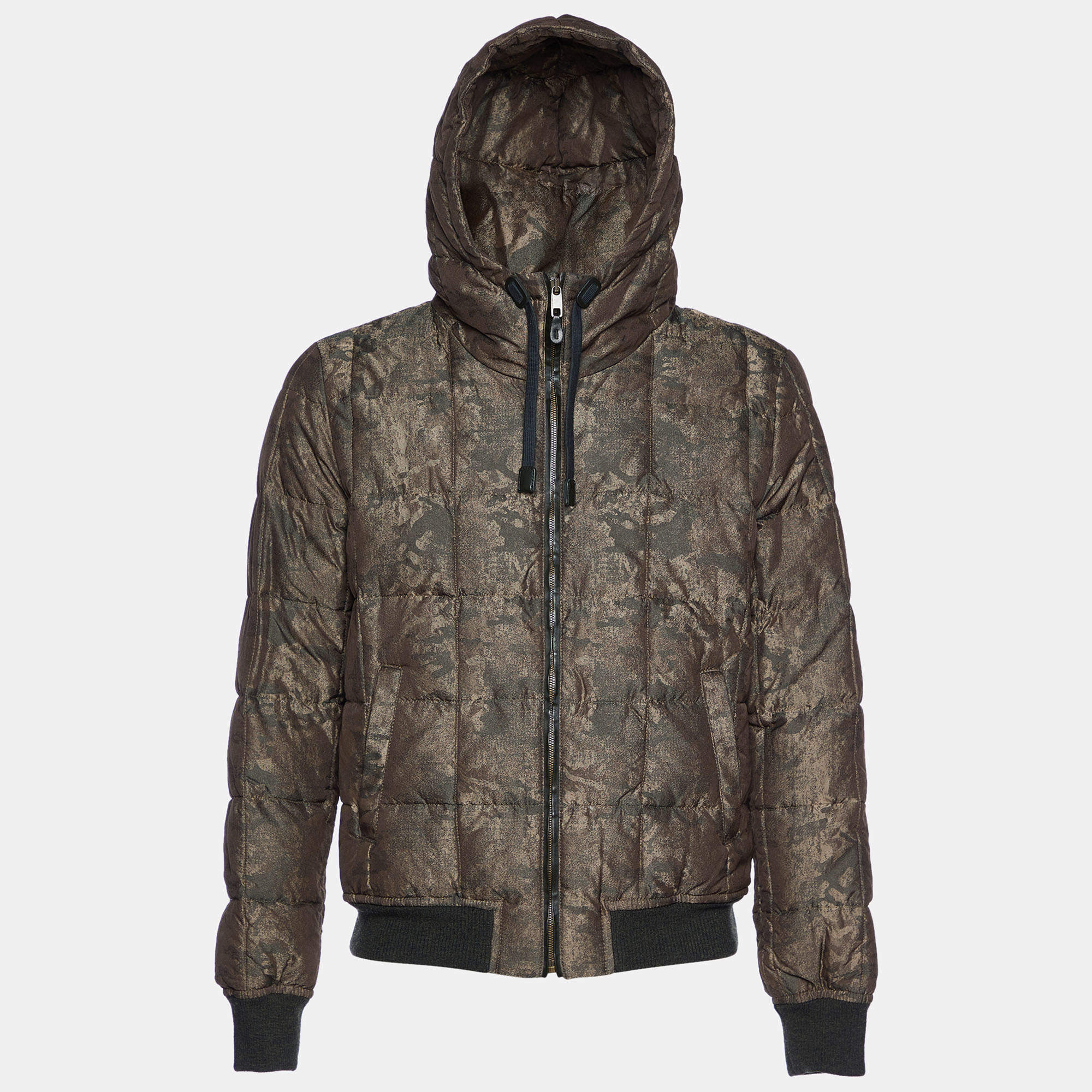 Pre Owned Dolce & Gabbana Military Green Synthetic Hooded Puffer Jacket L 