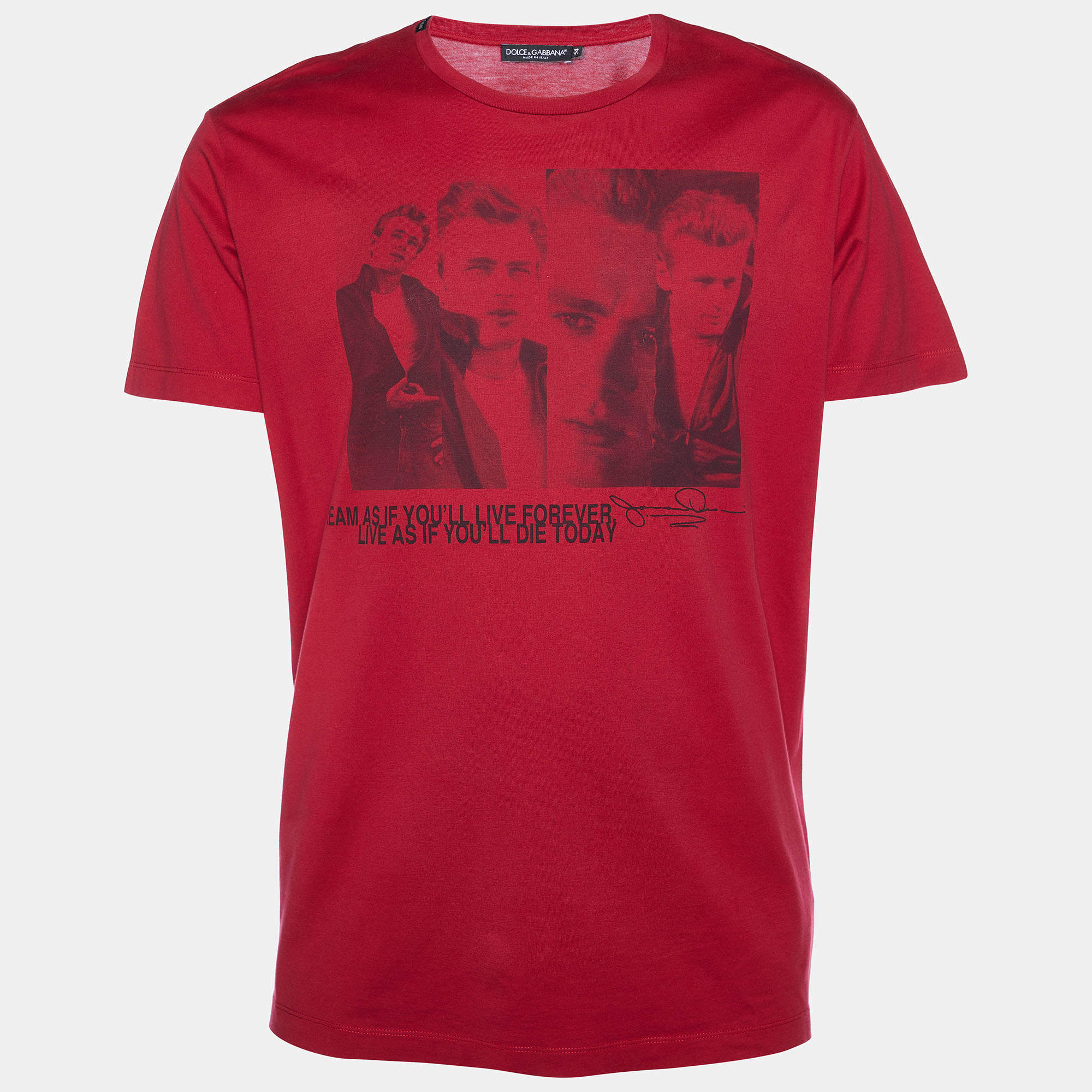 Pre Owned Dolce & Gabbana Red Printed Cotton Knit T-Shirt XXL