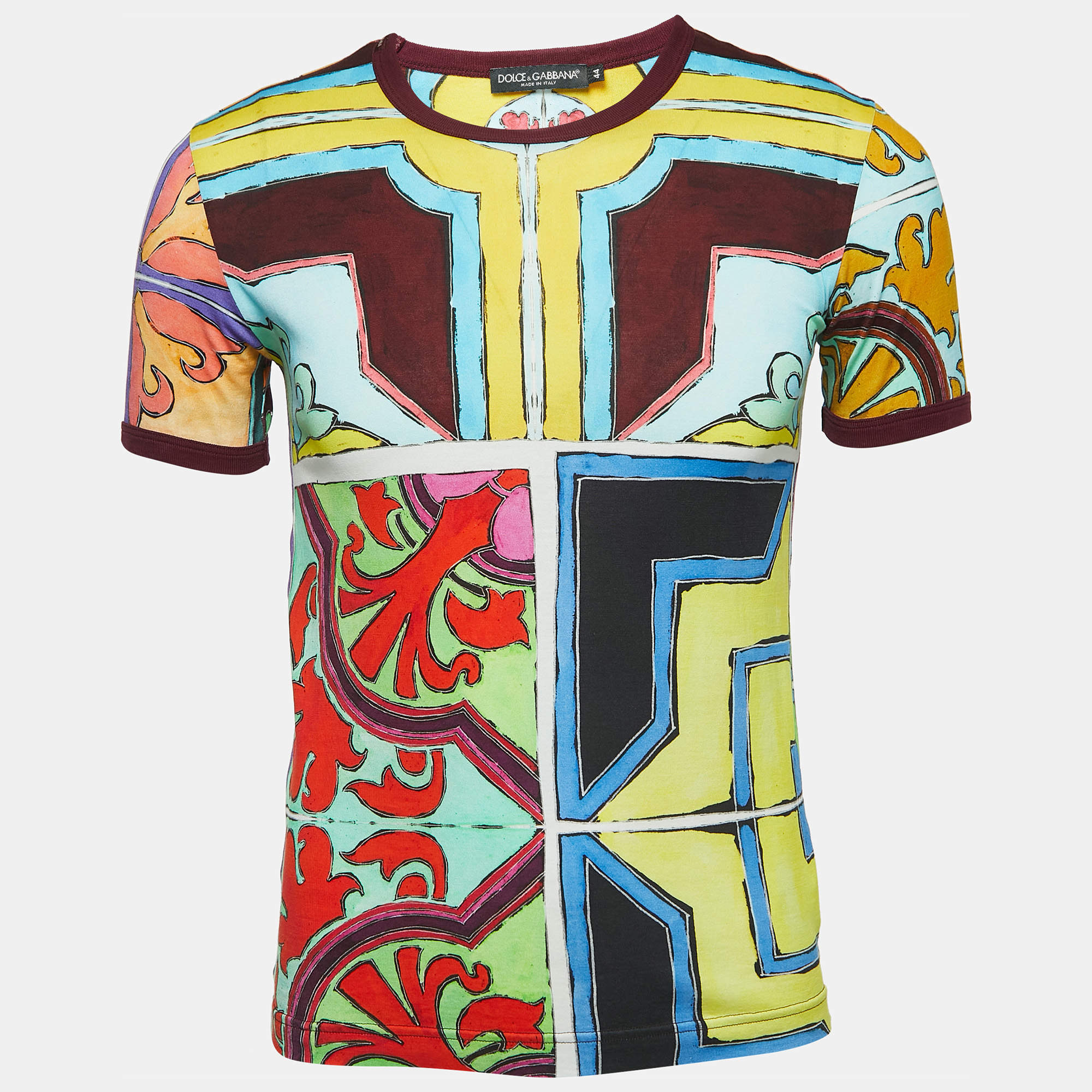 Pre Owned Dolce & Gabbana Multicolor Print Cotton Crewneck T-Shirt XS