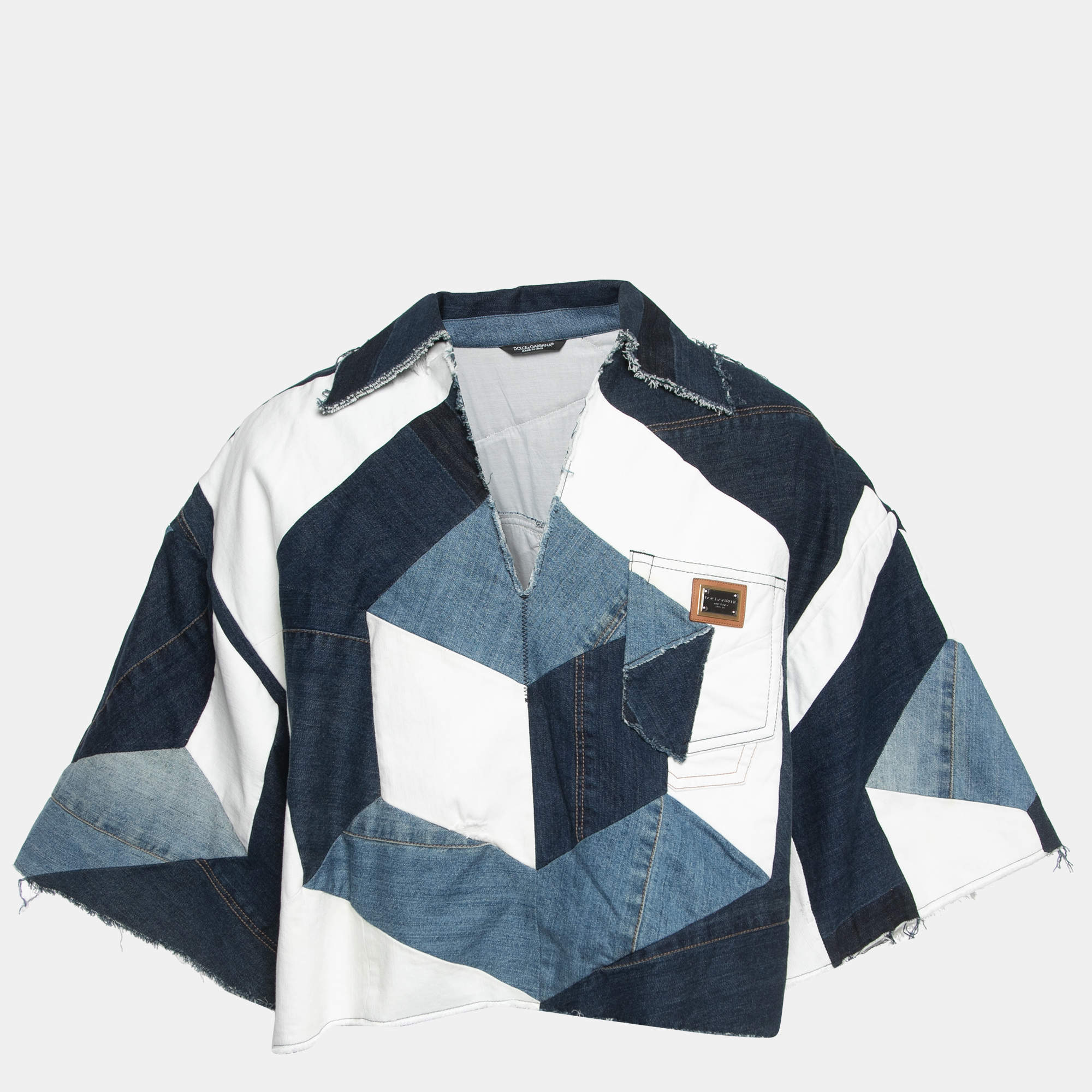 Pre Owned Dolce & Gabbana Blue Denim Patch Work Oversized Shirt S