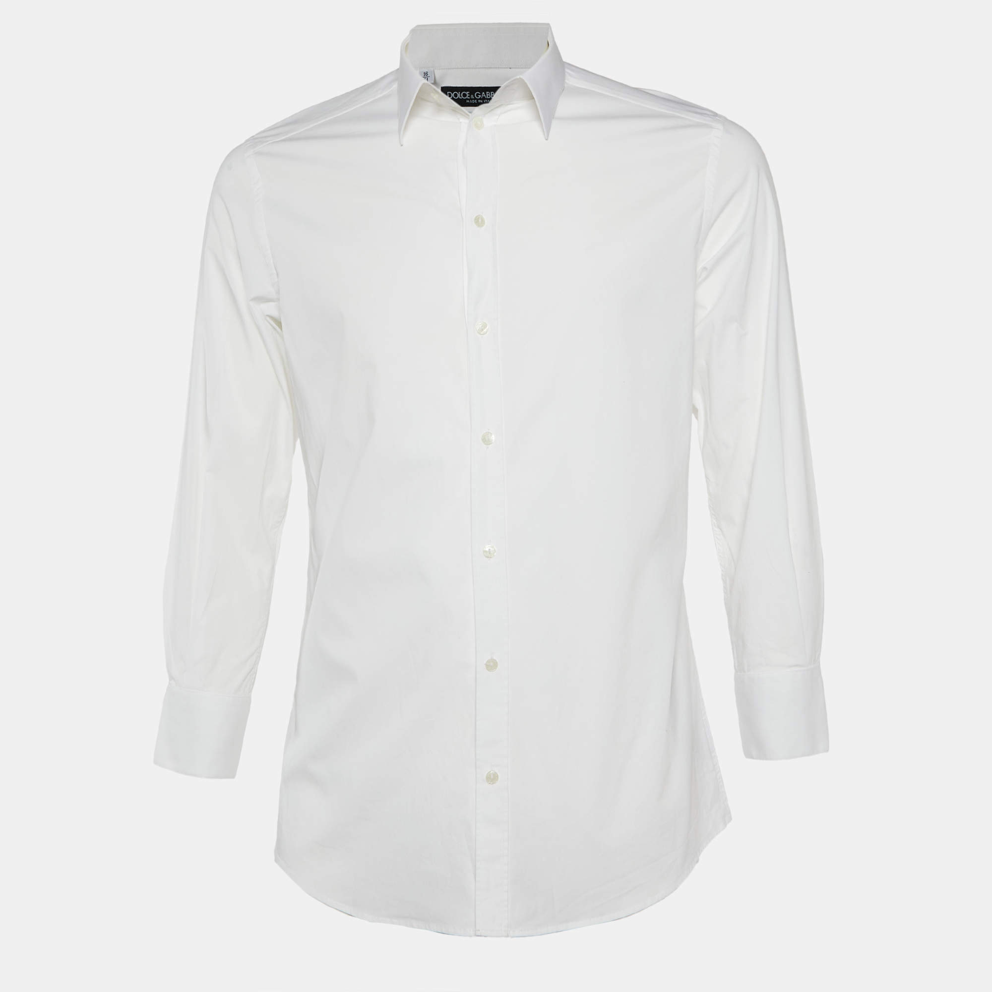 Pre Owned Dolce & Gabbana White Cotton Gold Fit Shirt L