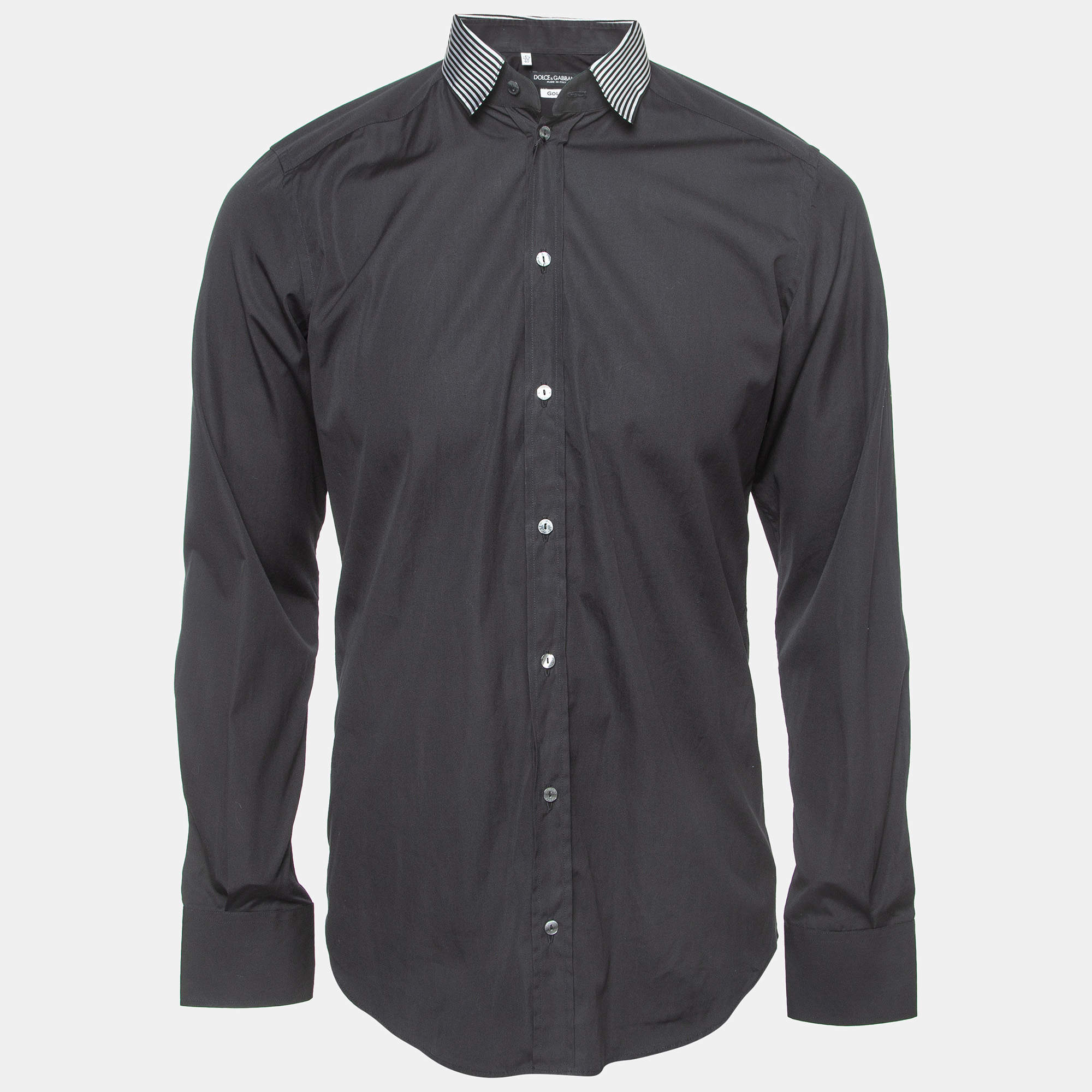 Pre Owned Dolce & Gabbana Black Cotton Button Front Gold Shirt L
