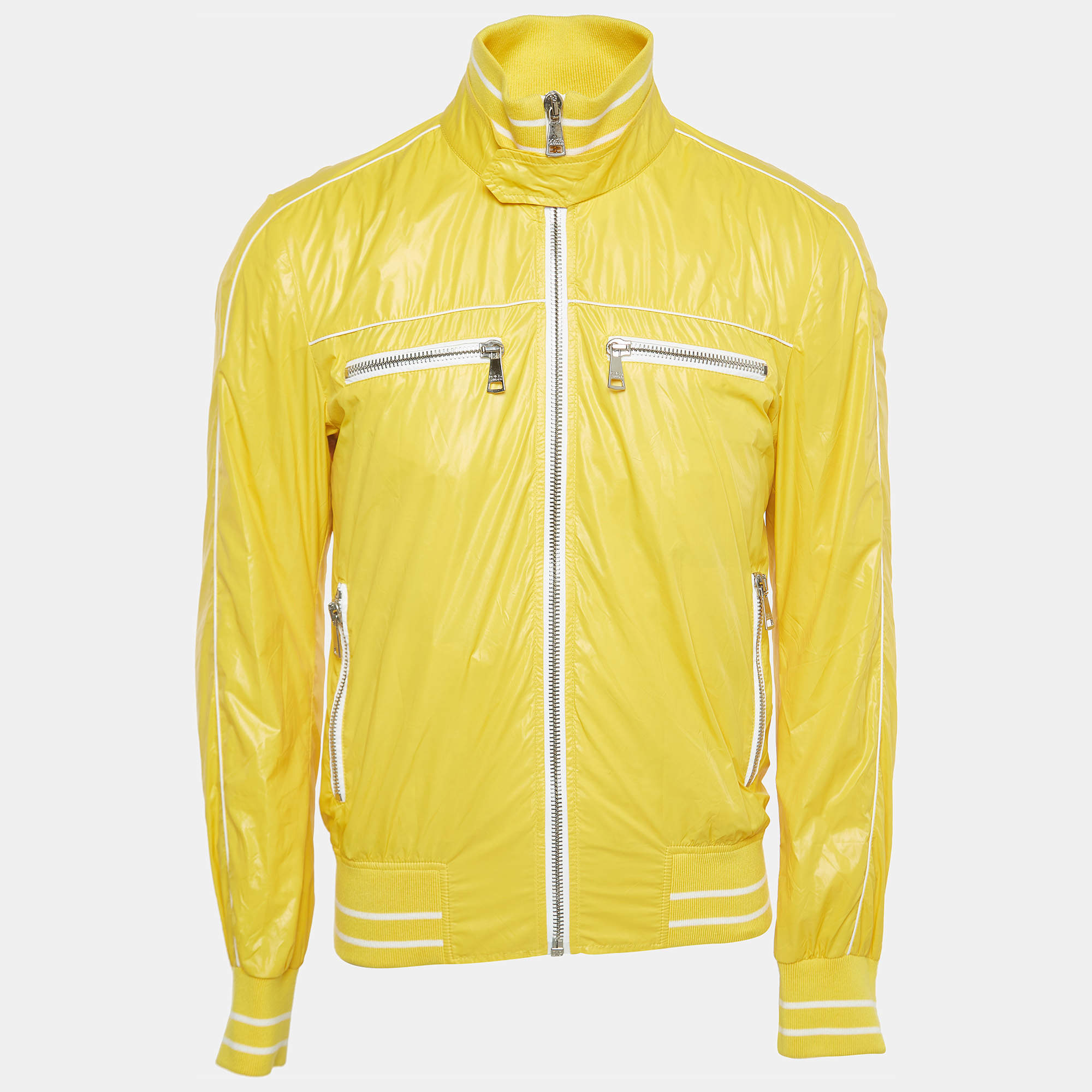 Pre Owned Dolce & Gabbana Yellow Nylon Zip Front Bomber Jacket M