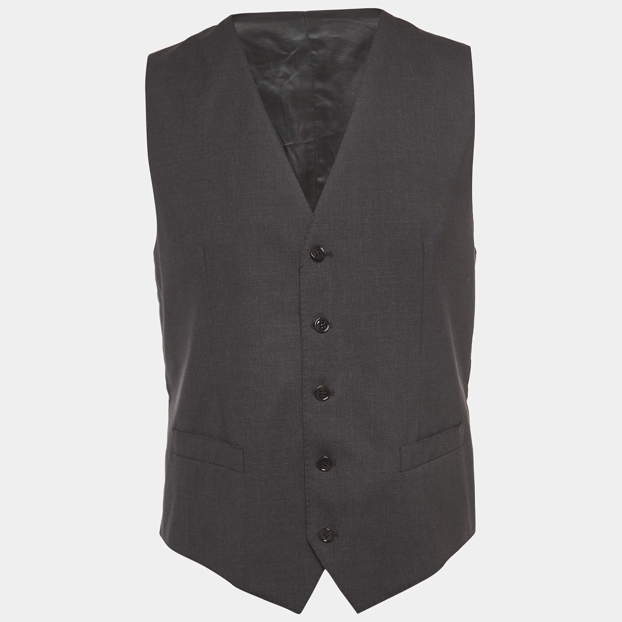 Pre Owned Dolce & Gabbana Charcoal Grey Wool Tailored Waistcoat M