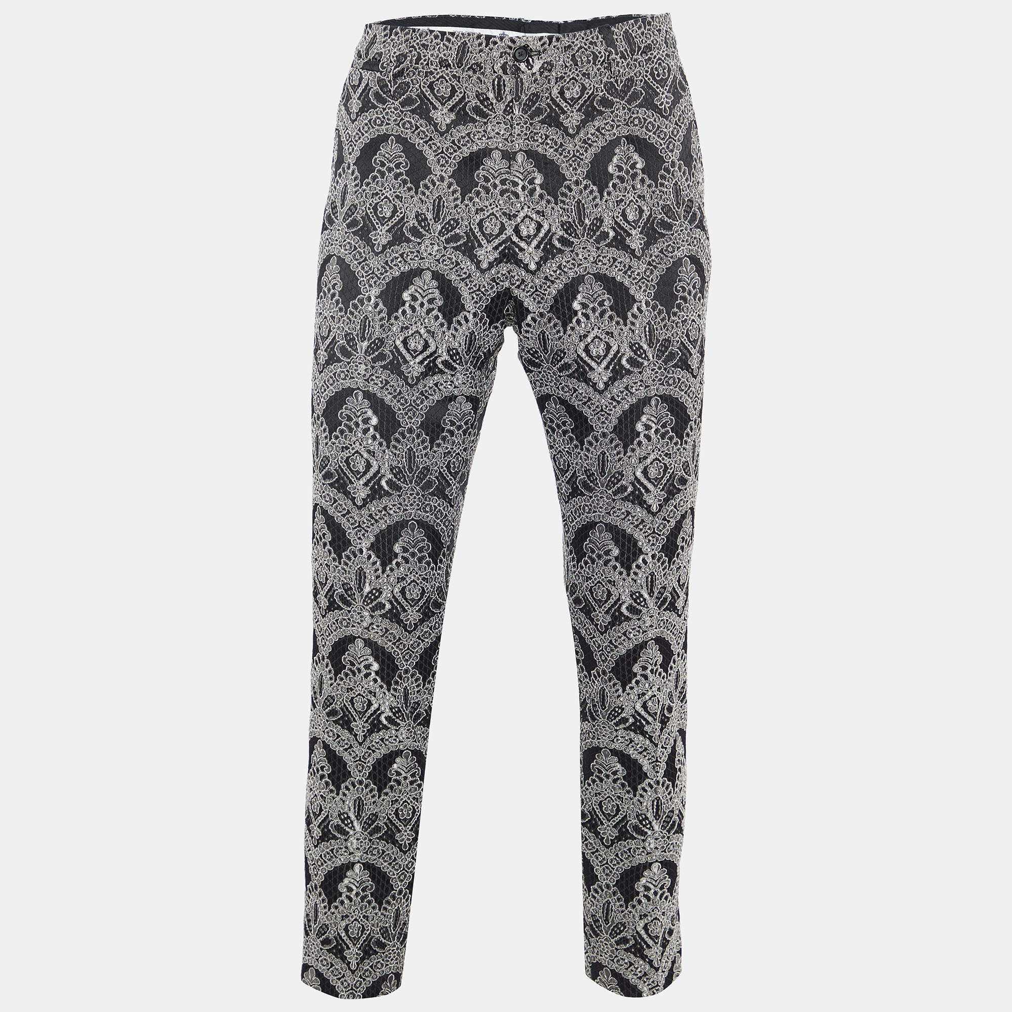 Pre Owned Dolce & Gabbana Monochrome Textured Jacquard Tailored Pants M