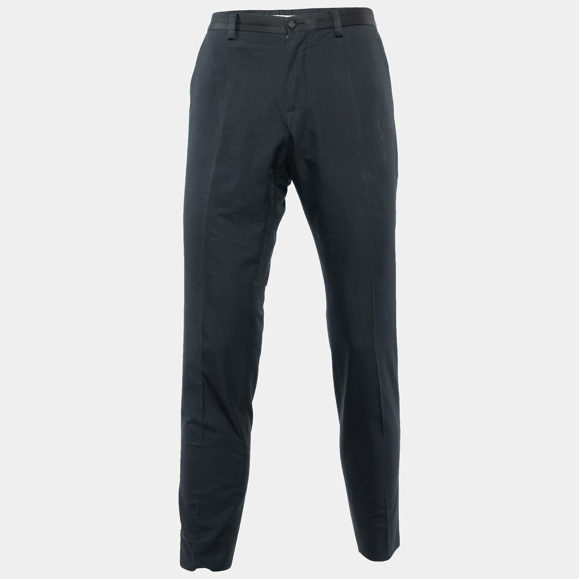 Pre Owned Dolce & Gabbana Black Cotton & Silk Tailored Pants M
