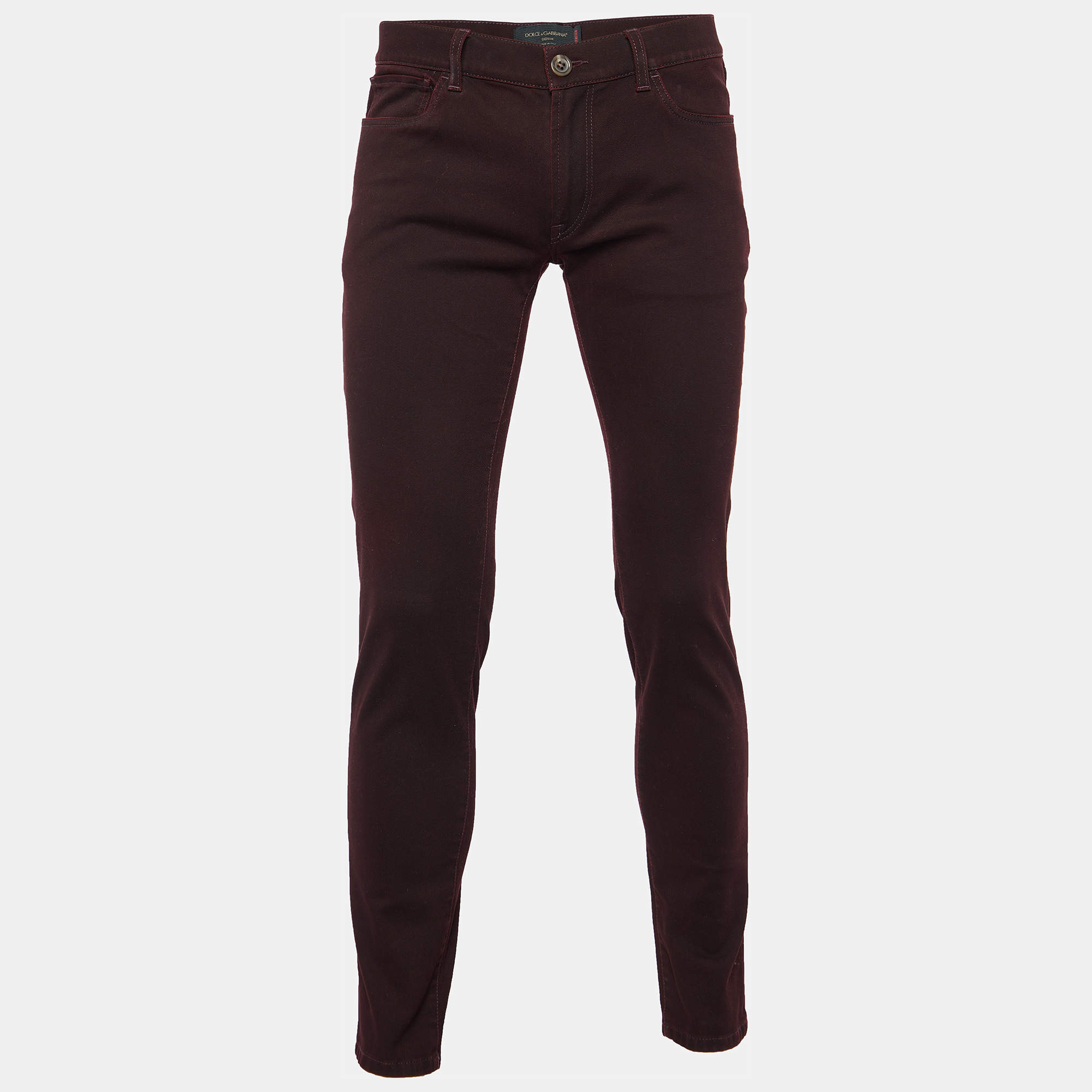 Pre Owned Dolce & Gabbana Burgundy Denim 14 Stretch Slim Fit Jeans M/Waist 33.5"