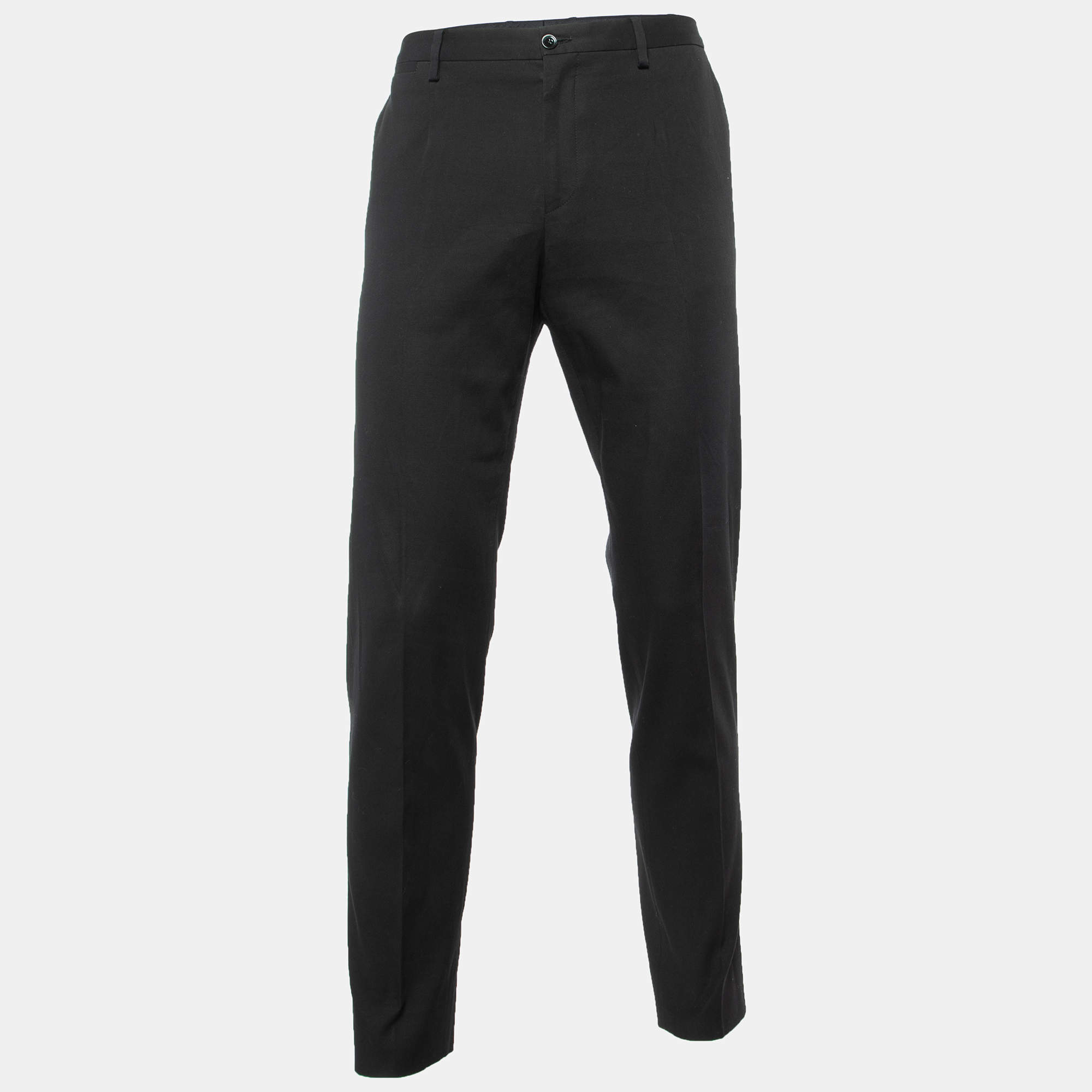 Pre Owned Dolce & Gabbana Black Wool Regular Fit Pants M