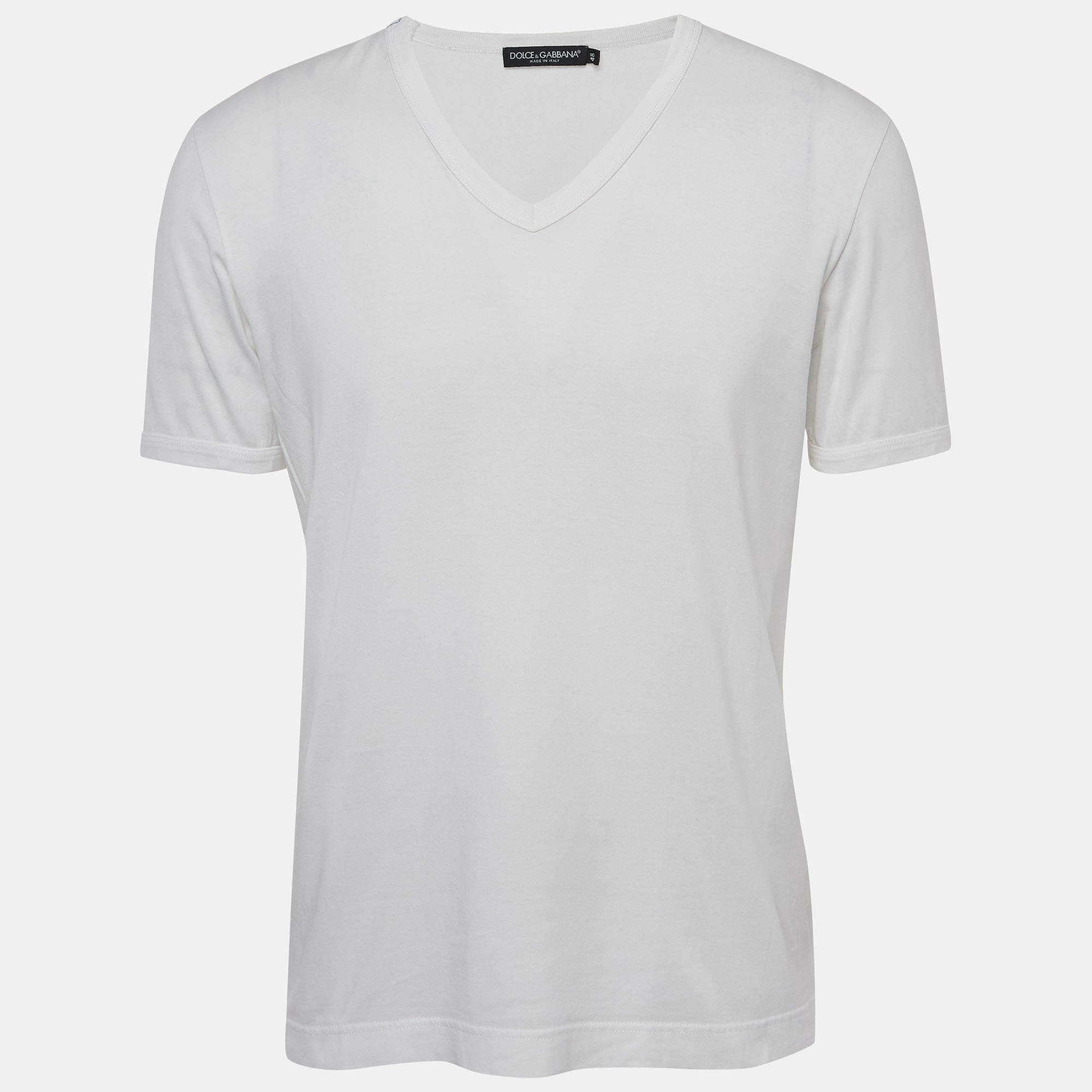 Pre Owned Dolce & Gabbana White Cotton V-Neck T-Shirt M