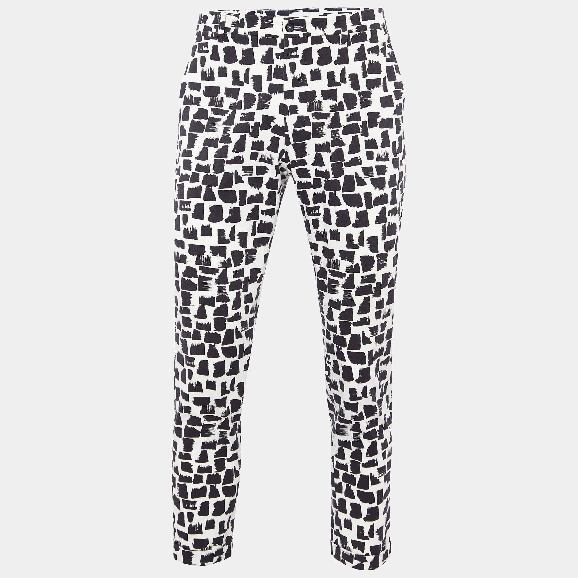 Pre Owned Dolce & Gabbana Monochrome Stroke Print Cotton Tapered Trousers M