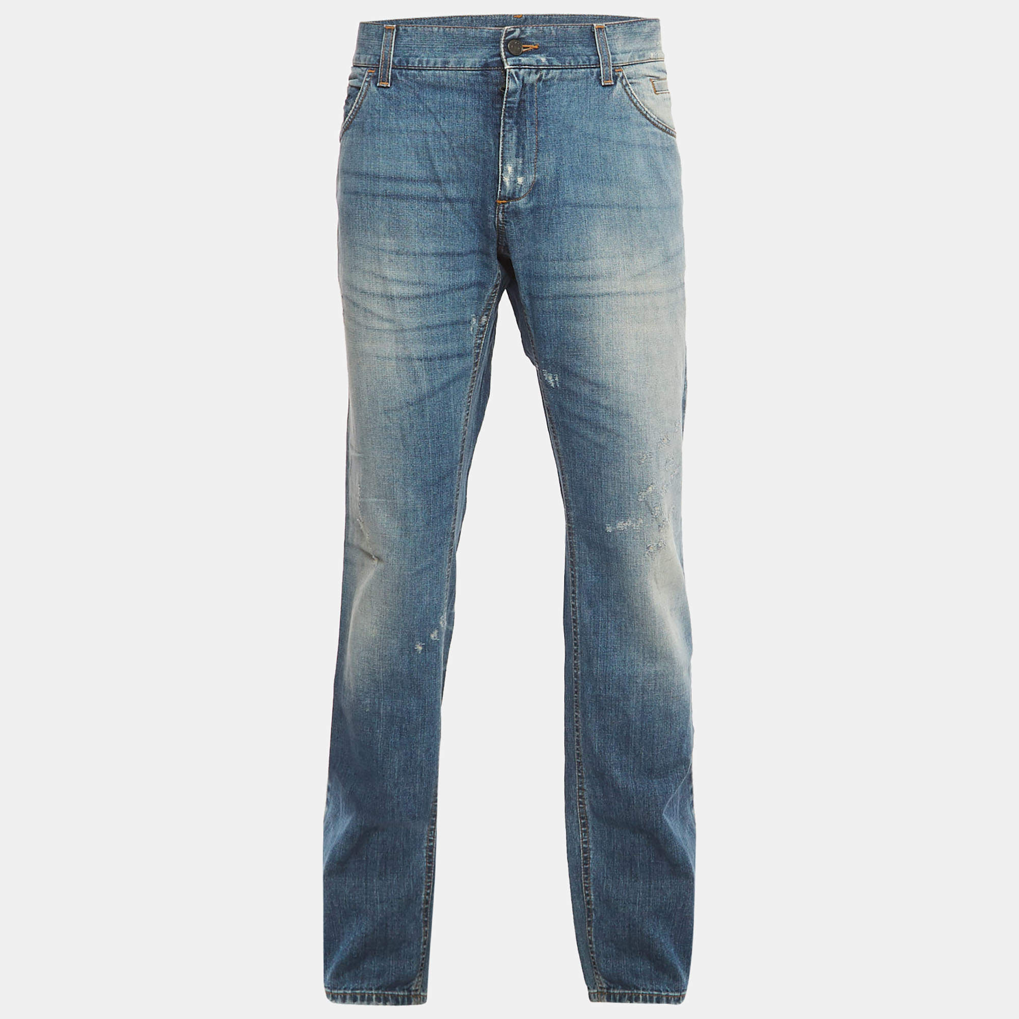 Pre Owned Dolce & Gabbana Blue Washed Denim Slim Fit Jeans XXL/Waist 40"