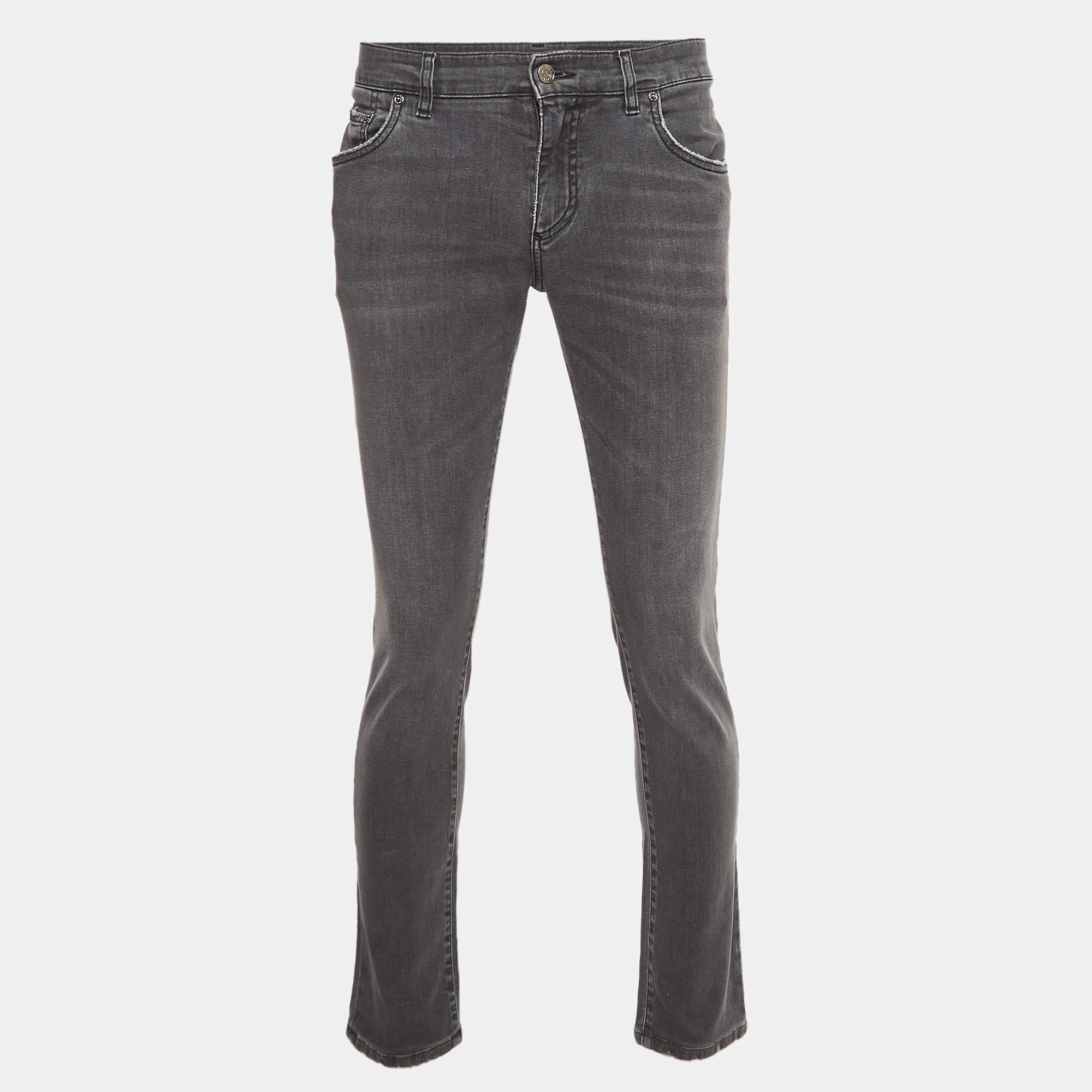 Pre Owned Dolce & Gabbana Grey Washed Denim Skinny Jeans L Waist 34"
