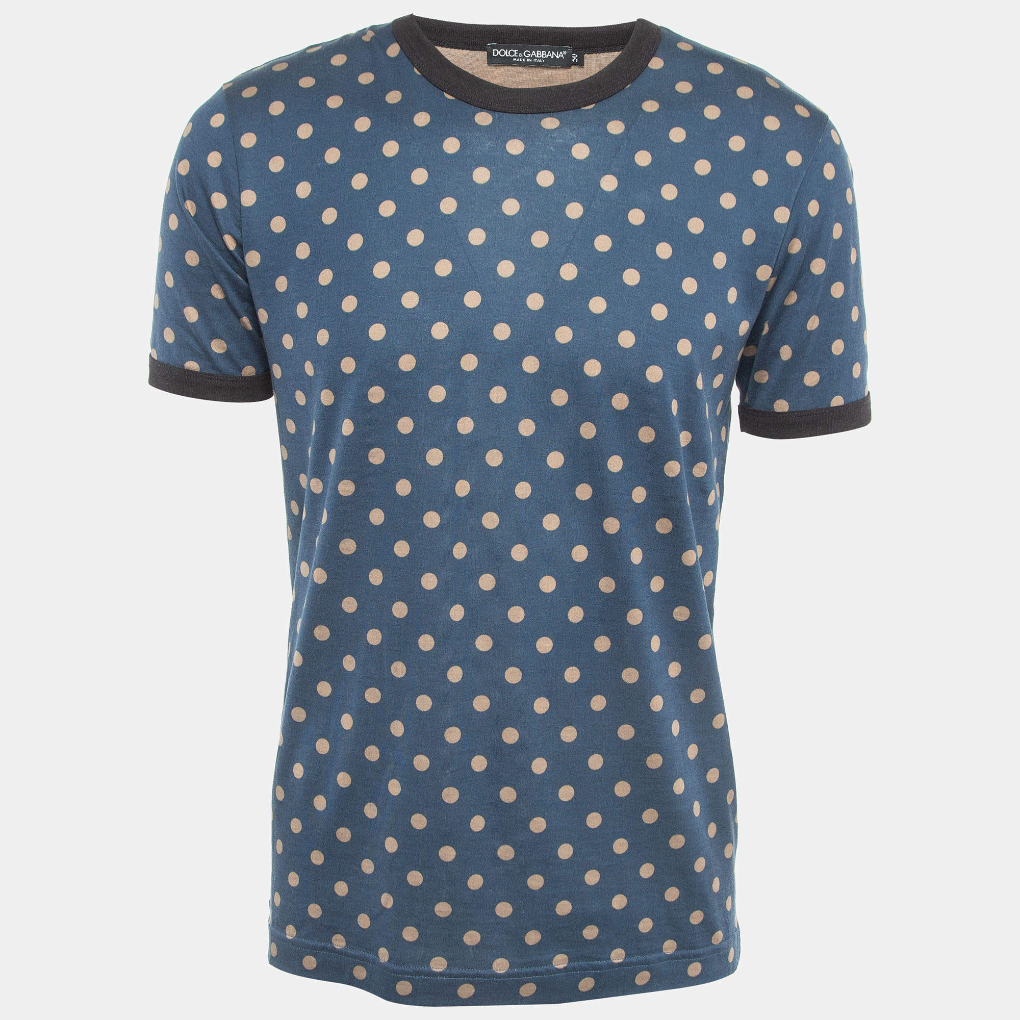 Dolce & Gabbana Blue Dotted Cotton Half Sleeve T-Shirt L