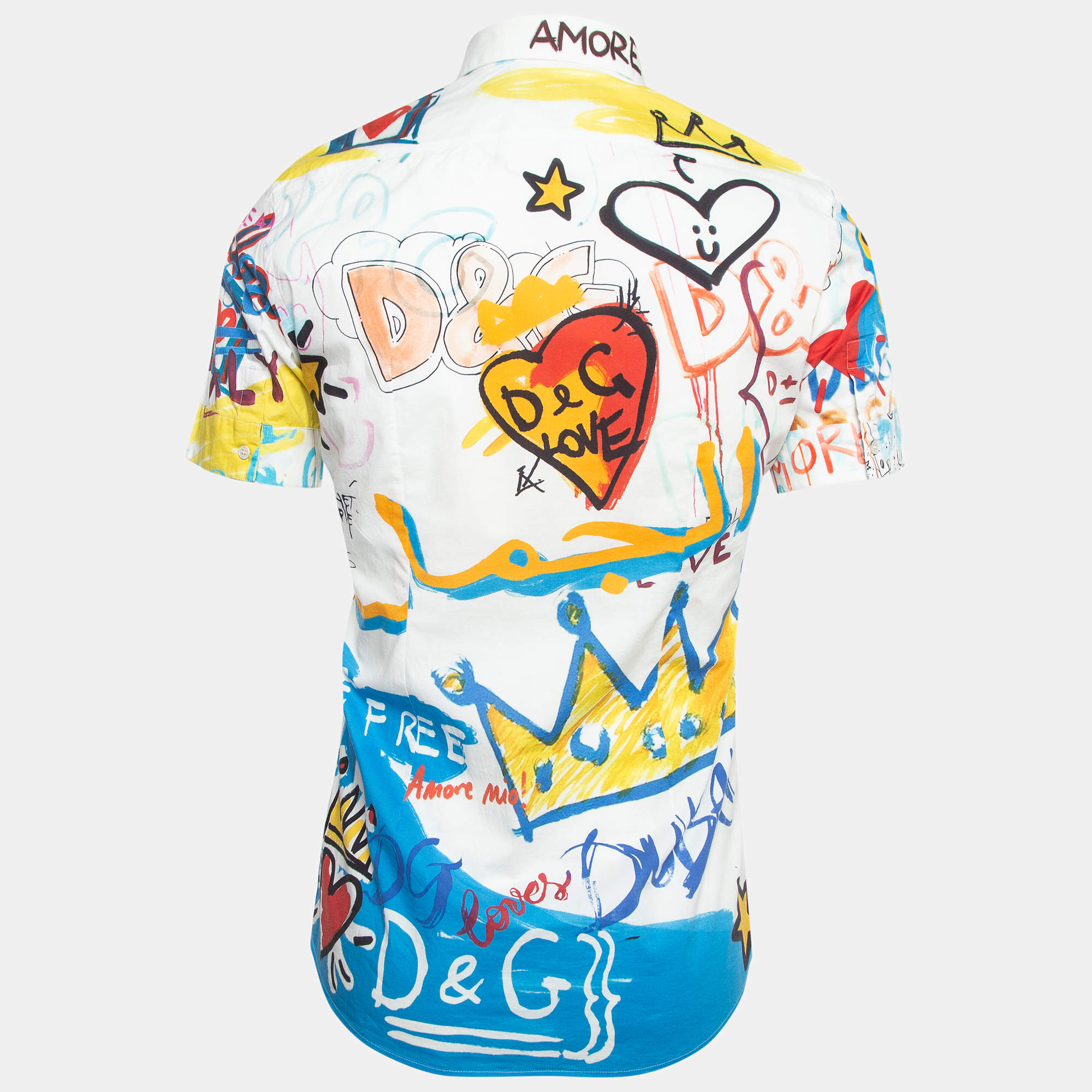 Dolce Gabbana Gold Multicolor Print Cotton Half Sleeve Shirt S