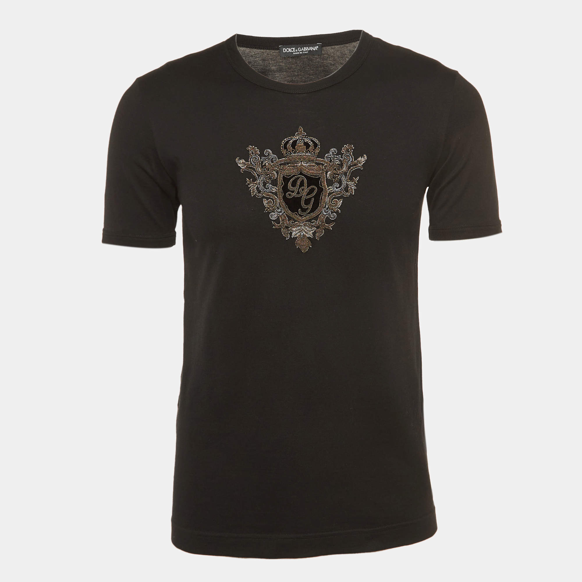 مملوكة مسبقًا Dolce & Gabbana Black Cotton Embroidered T-Shirt S