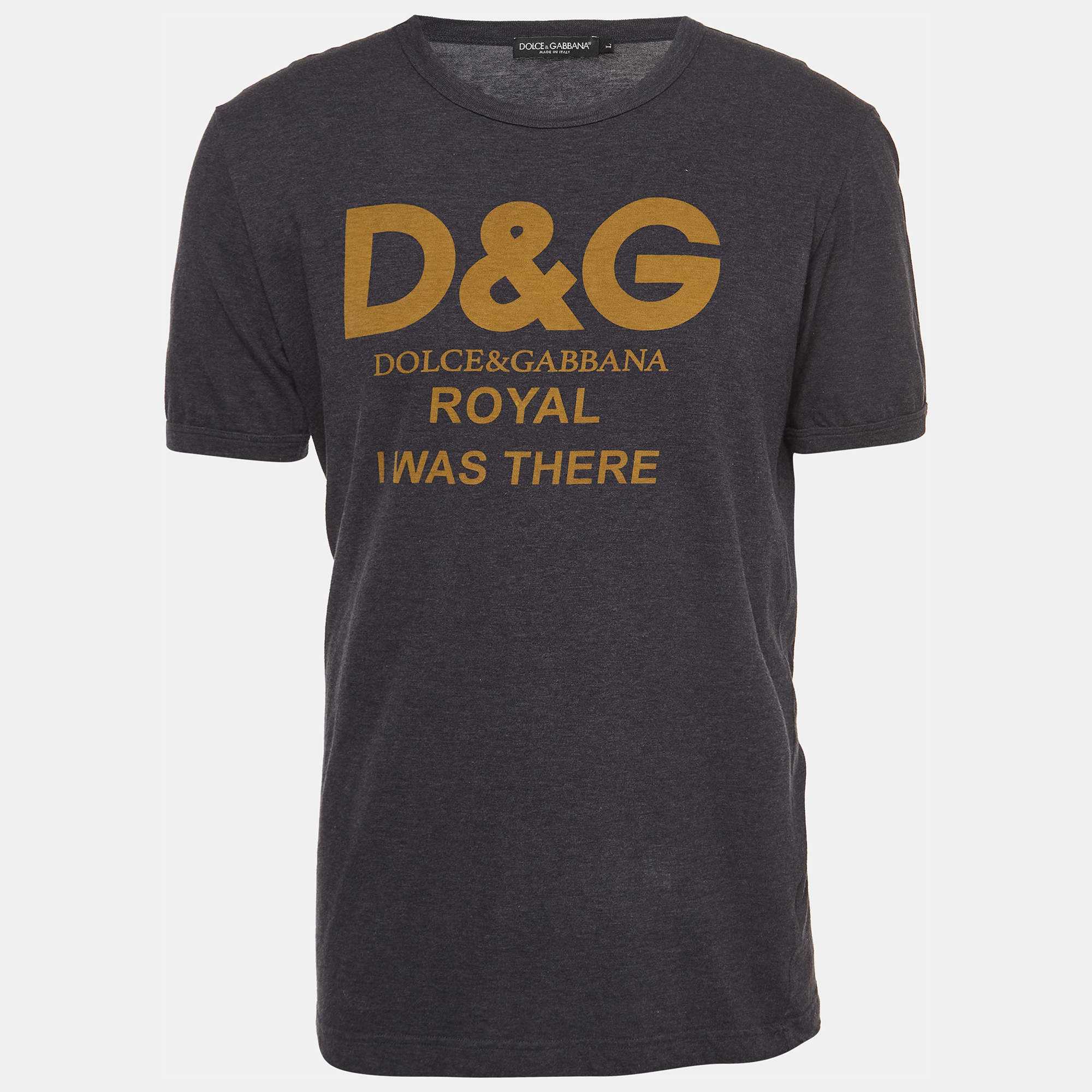Pre Owned Dolce & Gabbana Grey Logo Print Cotton Half Sleeve T Shirt L