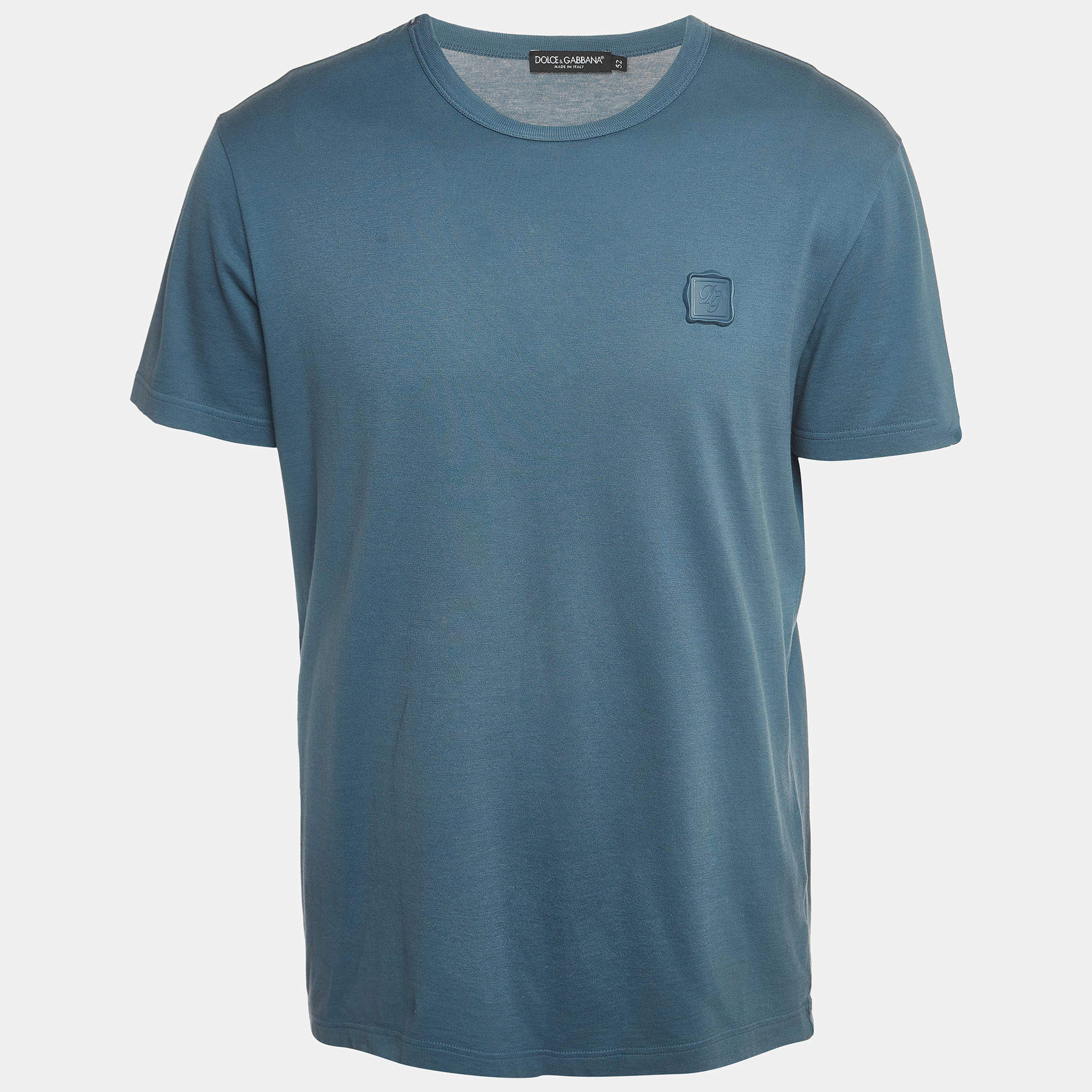 Pre Owned Dolce & Gabbana Blue Cotton Logo Applique Half Sleeve T-Shirt XL