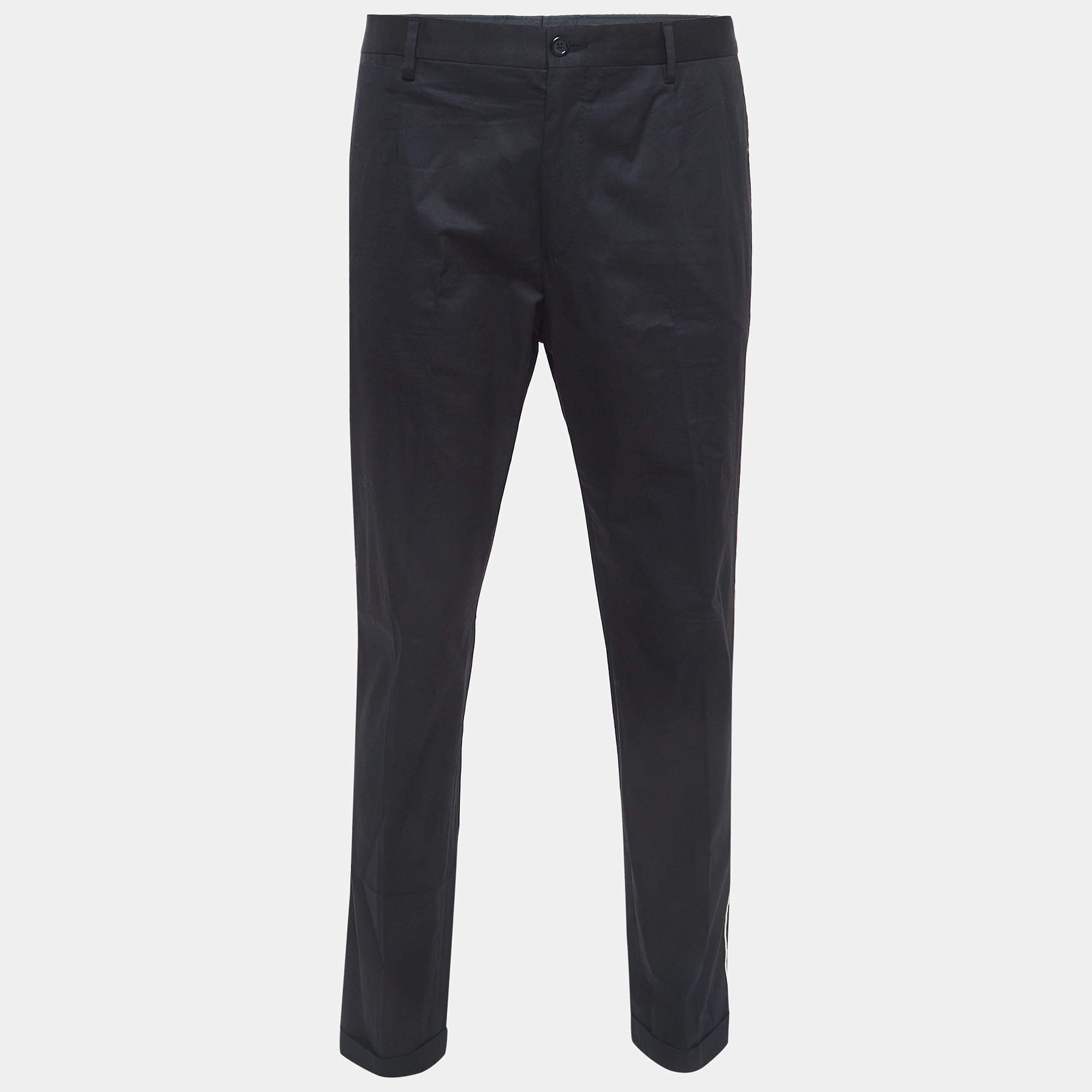 Pre Owned Dolce & Gabbana Black Contrast Trim Cotton Regular Fit Trousers XL