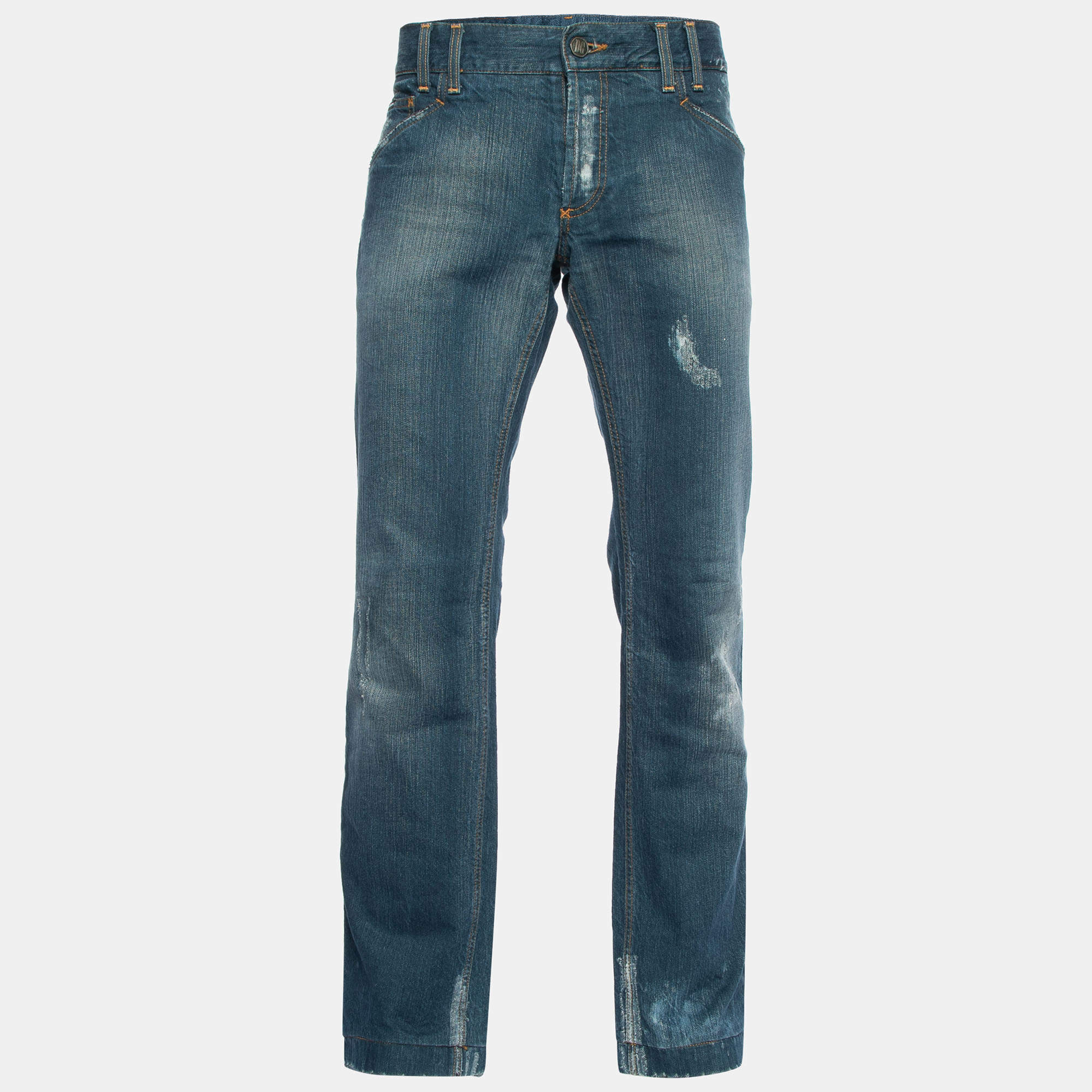 Pre Owned Dolce & Gabbana Blue Distressed Denim Classic 14 Fit Jeans L/Waist 38"