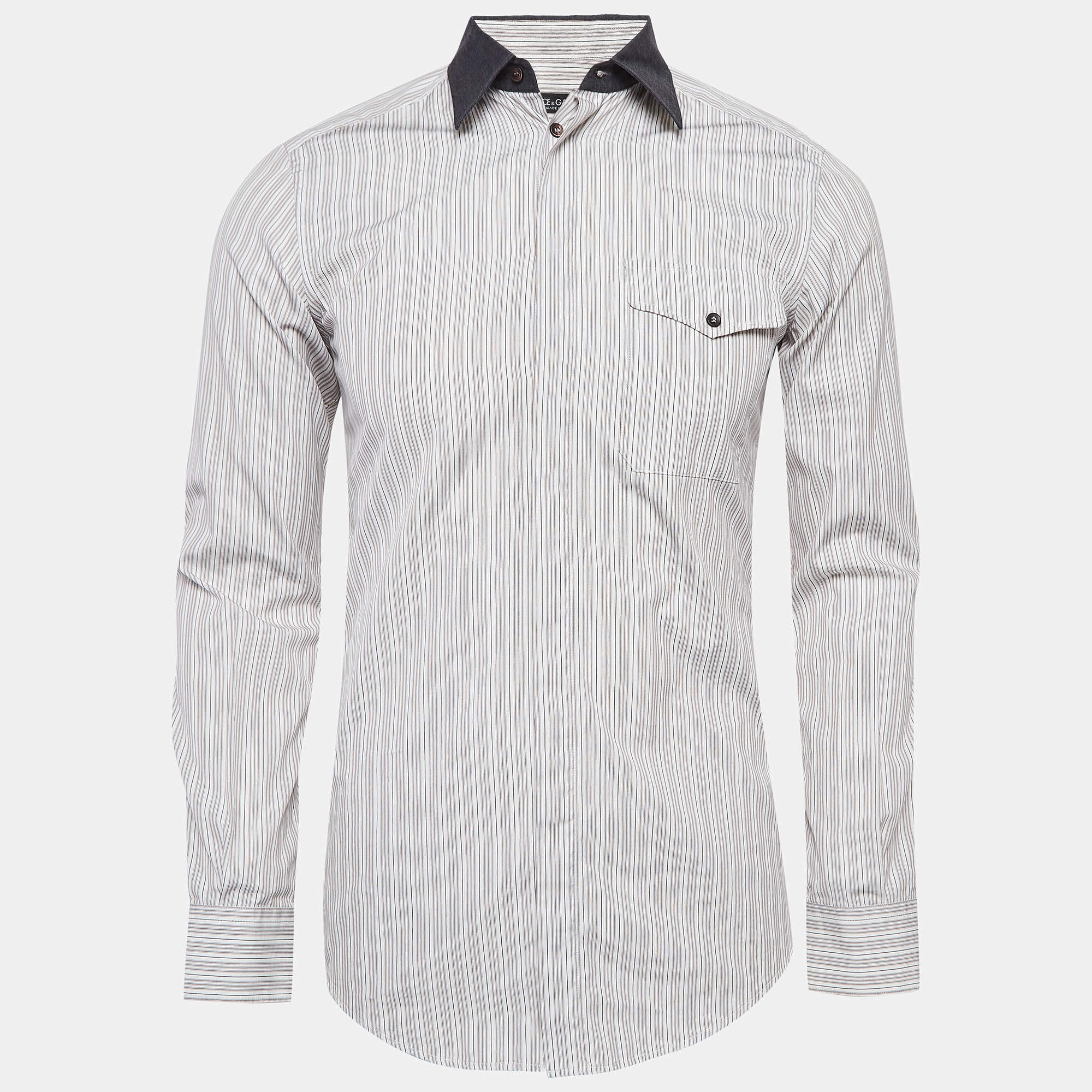 Pre Owned Dolce & Gabbana White Pinstripe Cotton Long Sleeve Shirt S