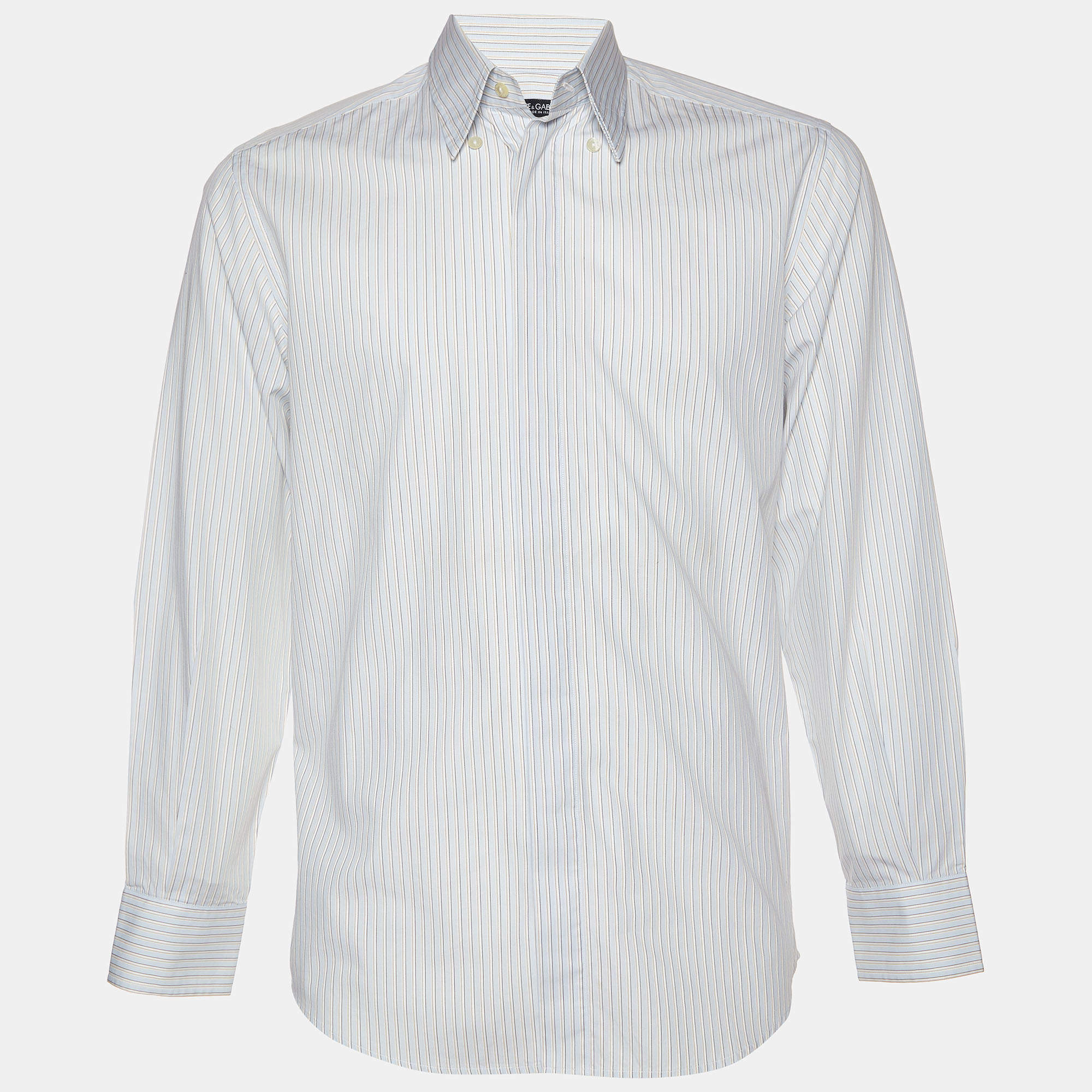 Dolce & Gabbana Light Blue Pinstripe Cotton Shirt M