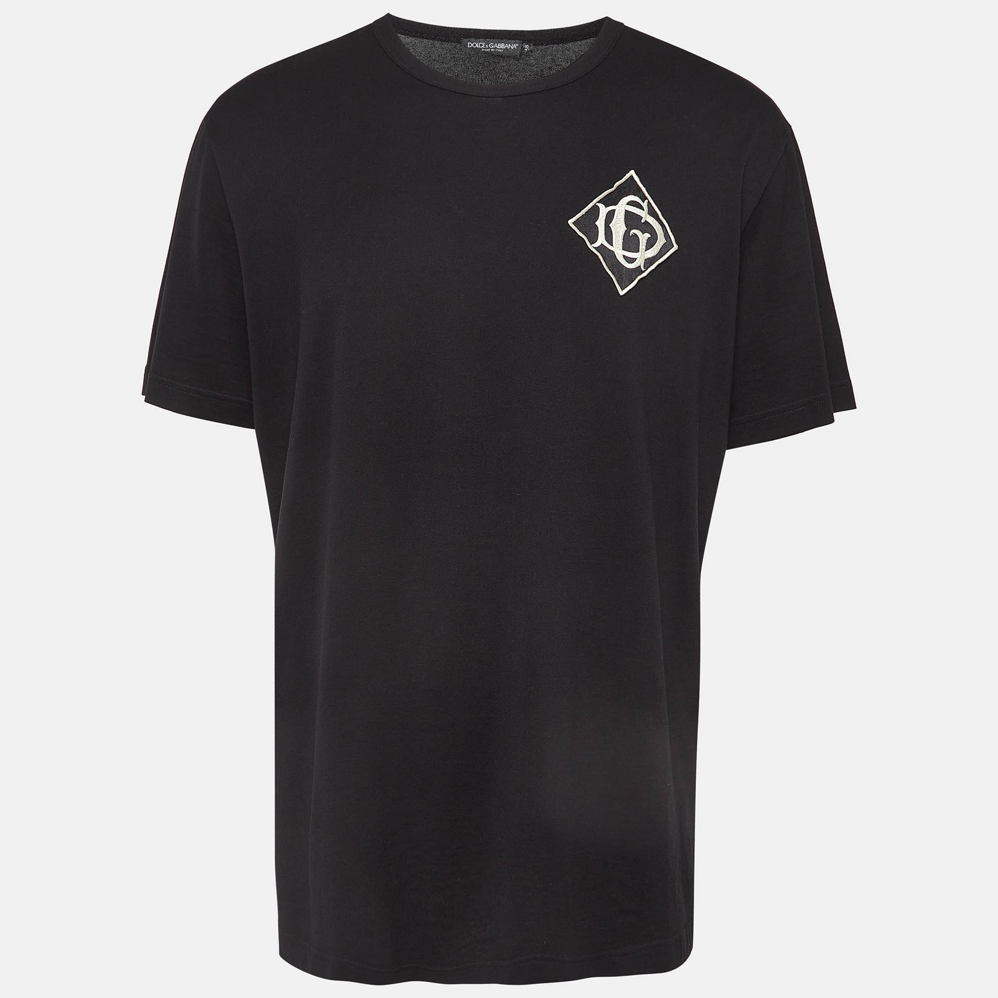 Pre Owned Dolce & Gabbana Black Embroidered Cotton Knit Crew Neck T-Shirt 4XL