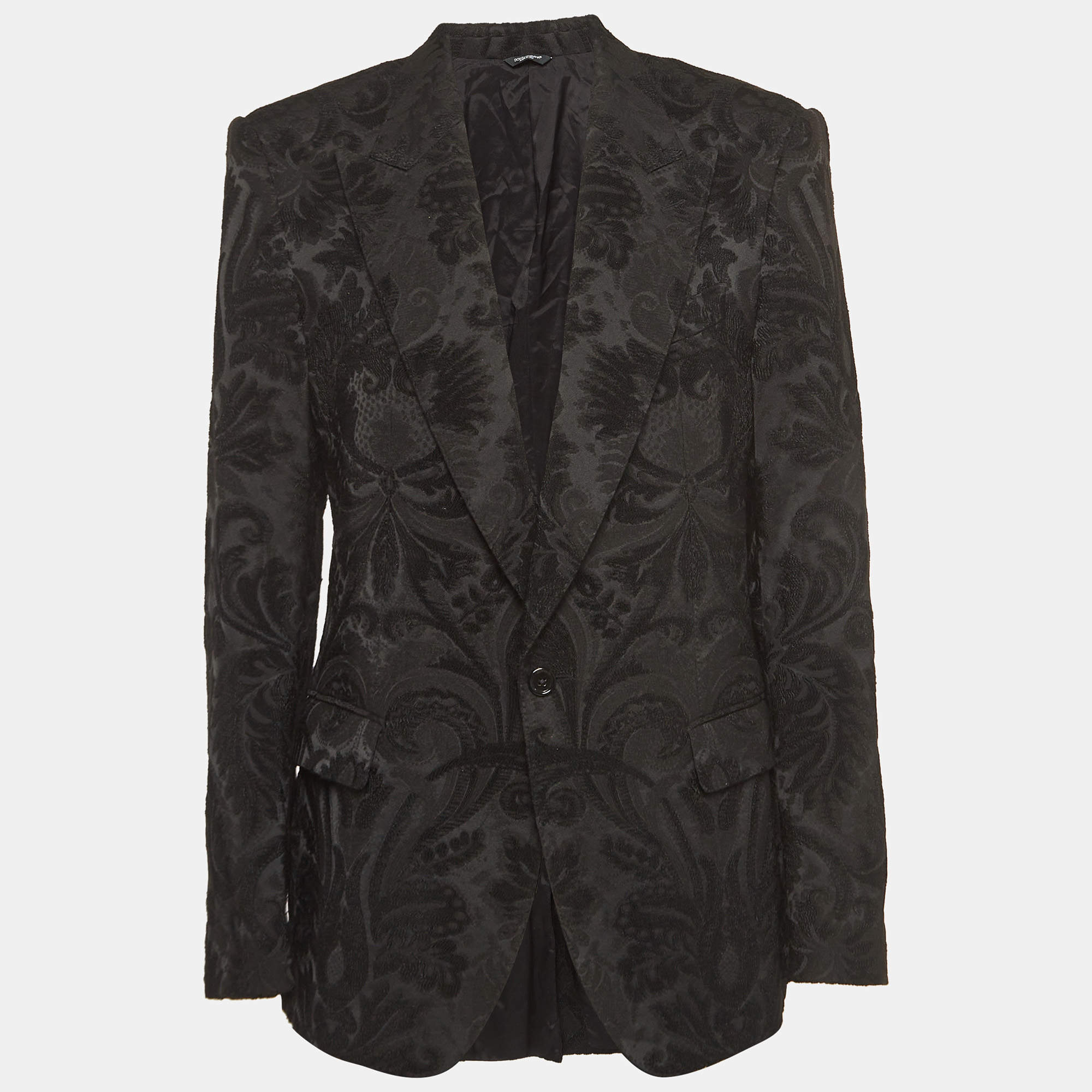 Pre Owned Dolce & Gabbana Black Jacquard Single Breasted Blazer XL