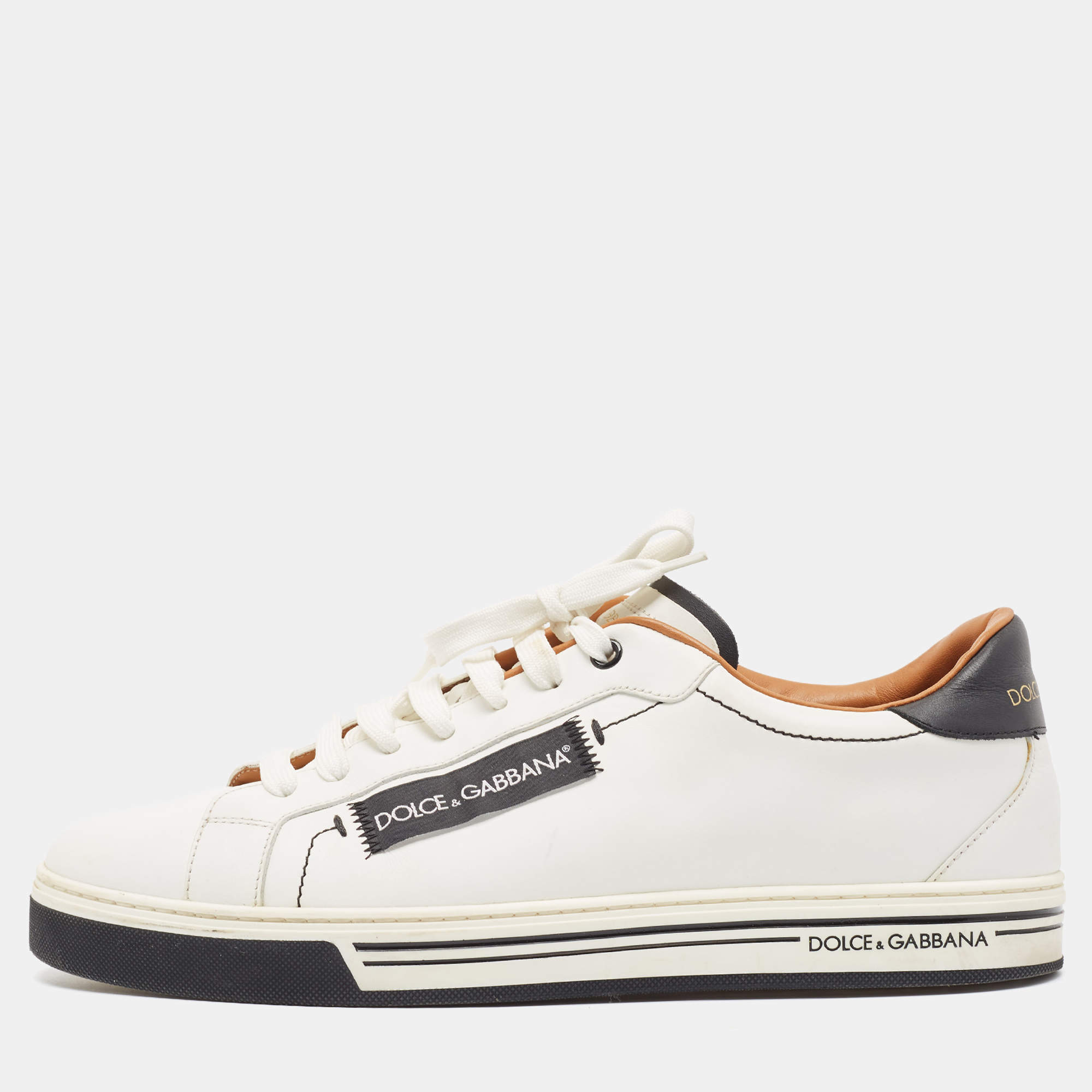 مملوكة مسبقًا Dolce & Gabbana White Leather Roma Lace Up Sneakers Size 43