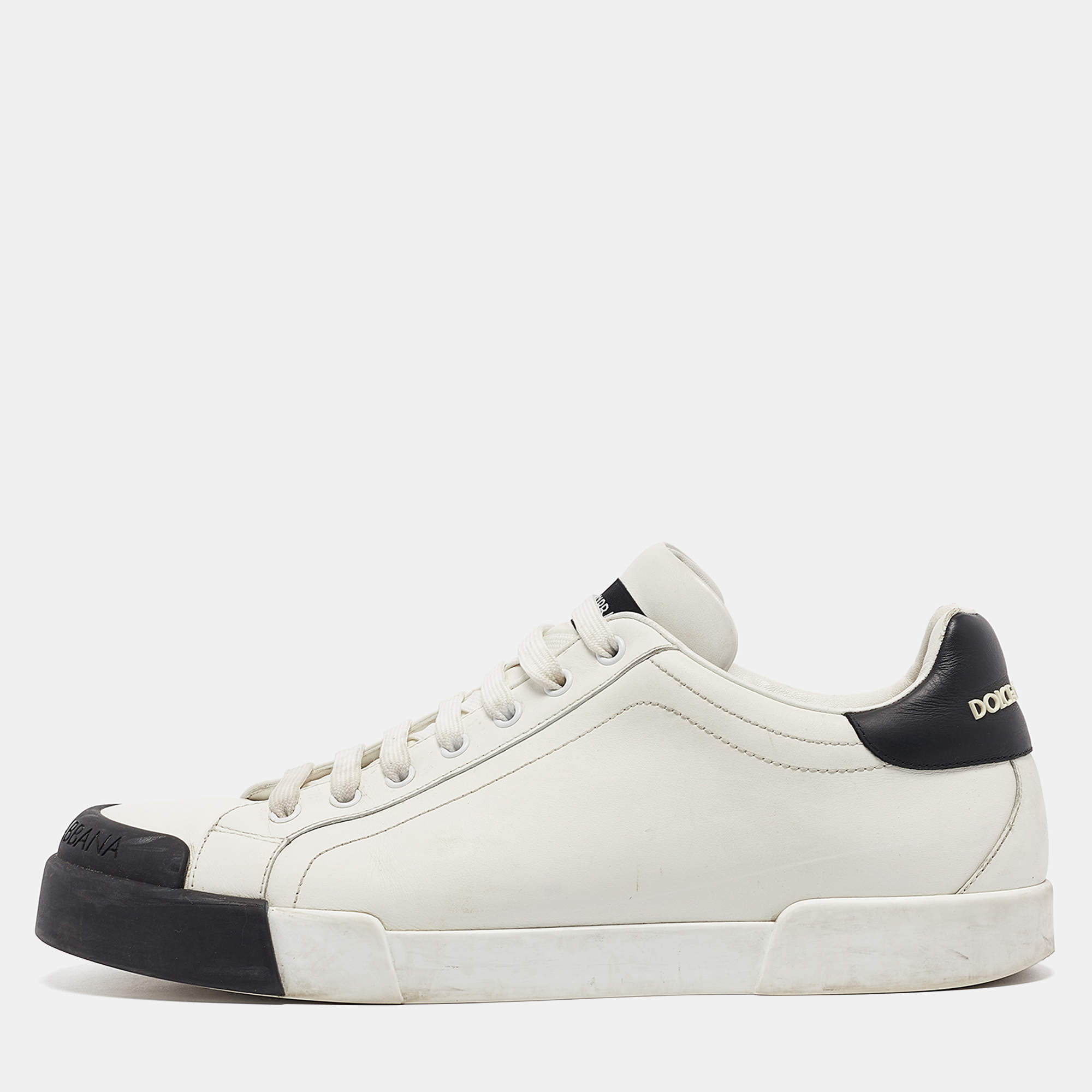 Pre Owned Dolce & Gabbana White/Black Leather Low Top Sneakers Size 44