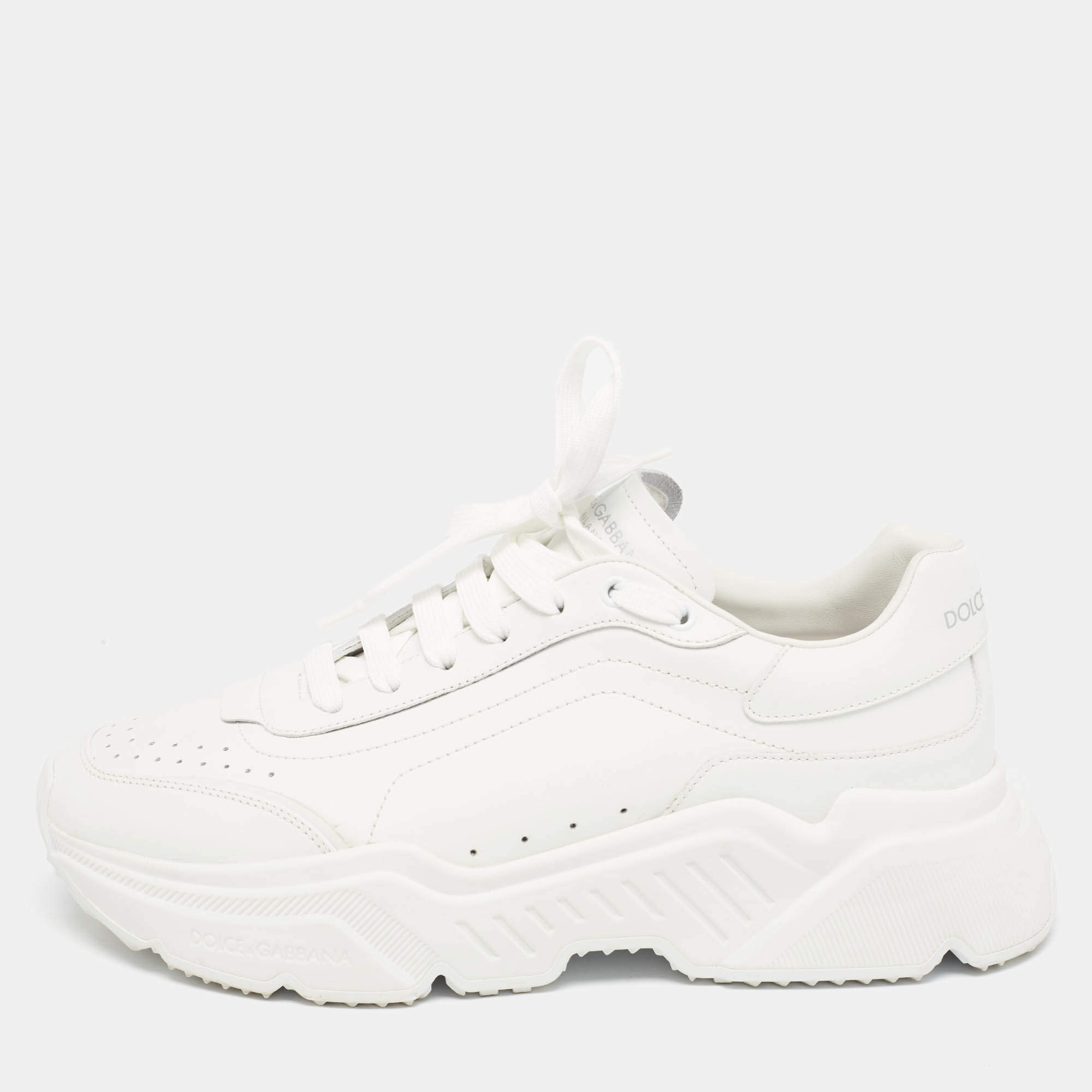 Pre Owned Dolce & Gabbana White Leather Daymaster Lace Up Sneakers Size 44