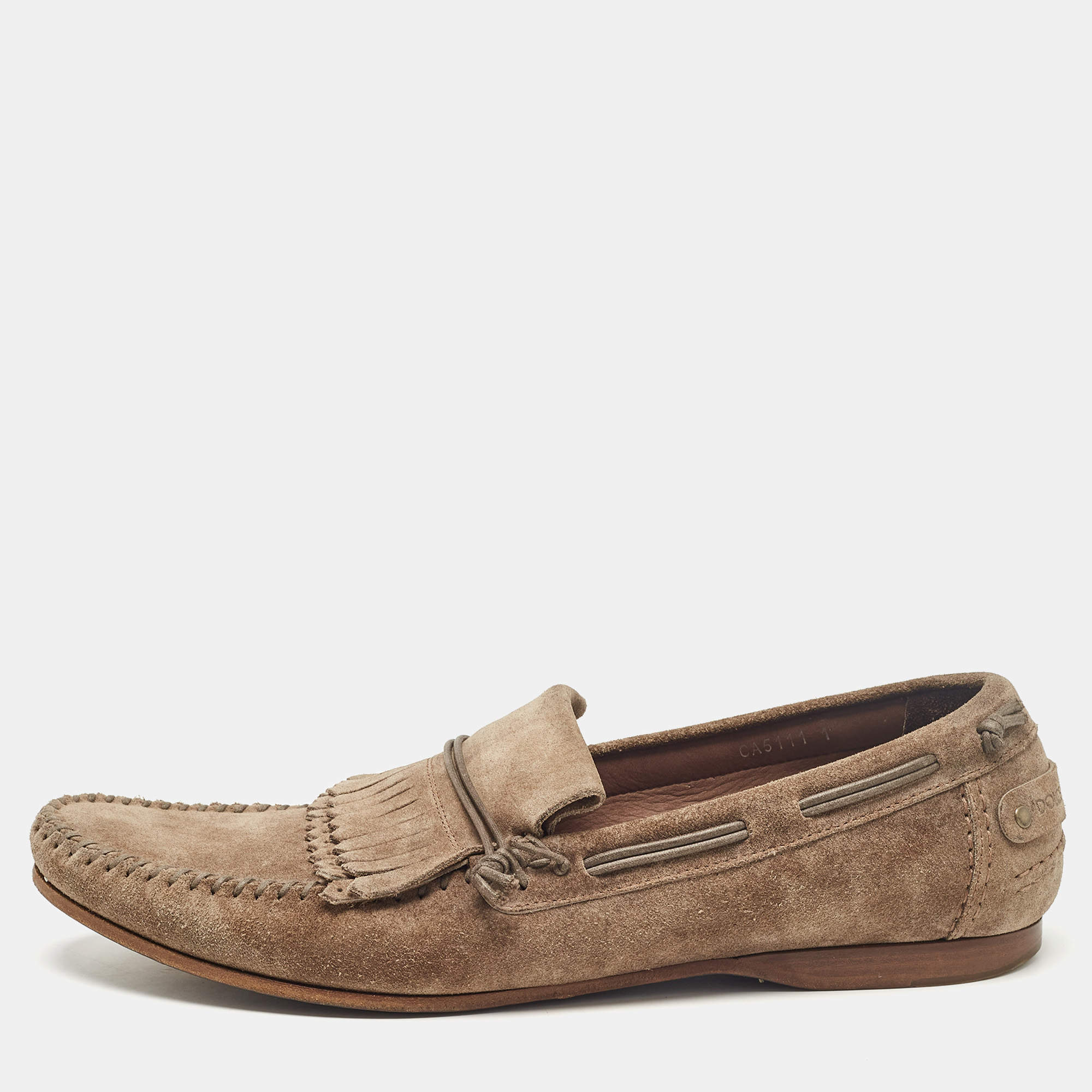 Dolce & Gabbana Brown Suede Fringe Slip On Loafers Size 45