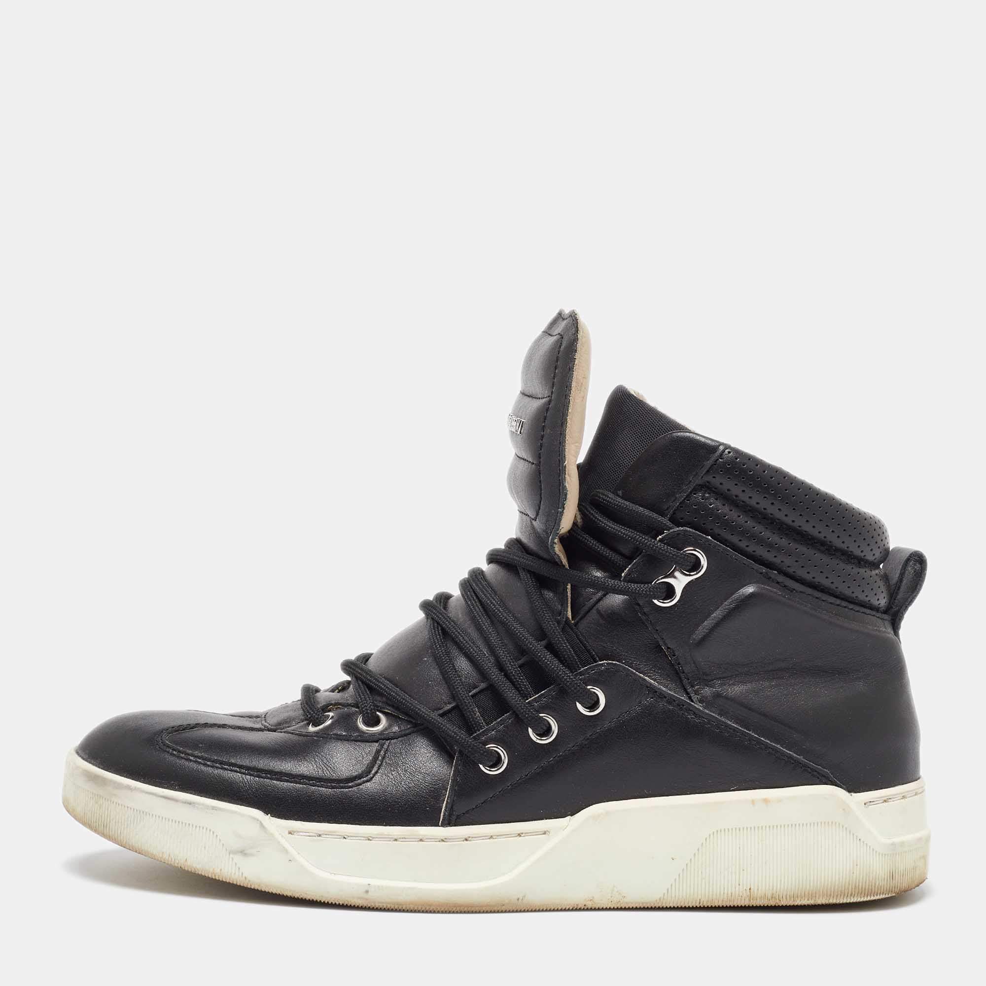 Dolce & Gabbana Black Leather Flag High Top Sneakers Size 42