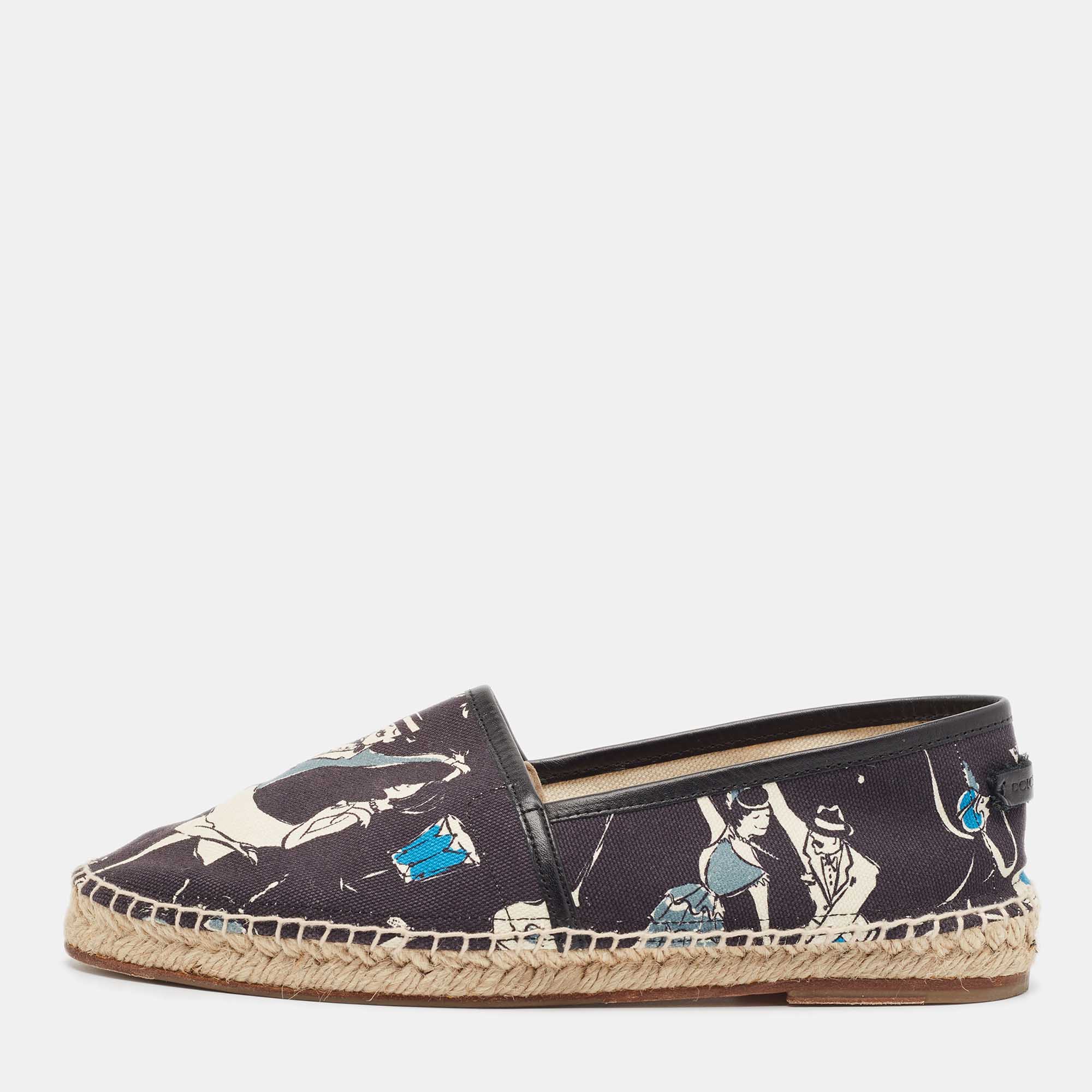 Dolce & Gabbana Navy Blue Printed Canvas Slip On Espadrilles Size 40